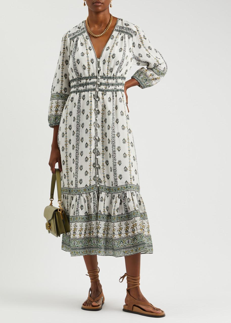 Veronica Beard Castella Printed Ramie Midi Dress in Gray | Lyst Veronica Beard Castella Printed Ramie Midi Dress in Gray | Lyst