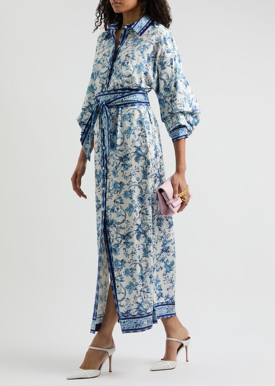 Alice + Olivia Tanika Printed Stretch-Cotton Maxi Shirt Dress in Blue | Lyst