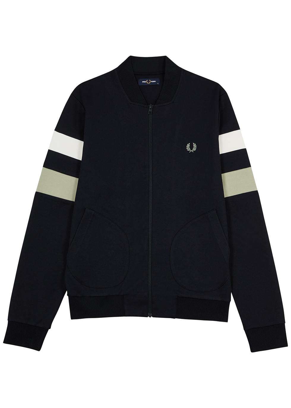 Fred Perry Striped Logo Jersey Bomber Jacket in Blue for Men | Lyst