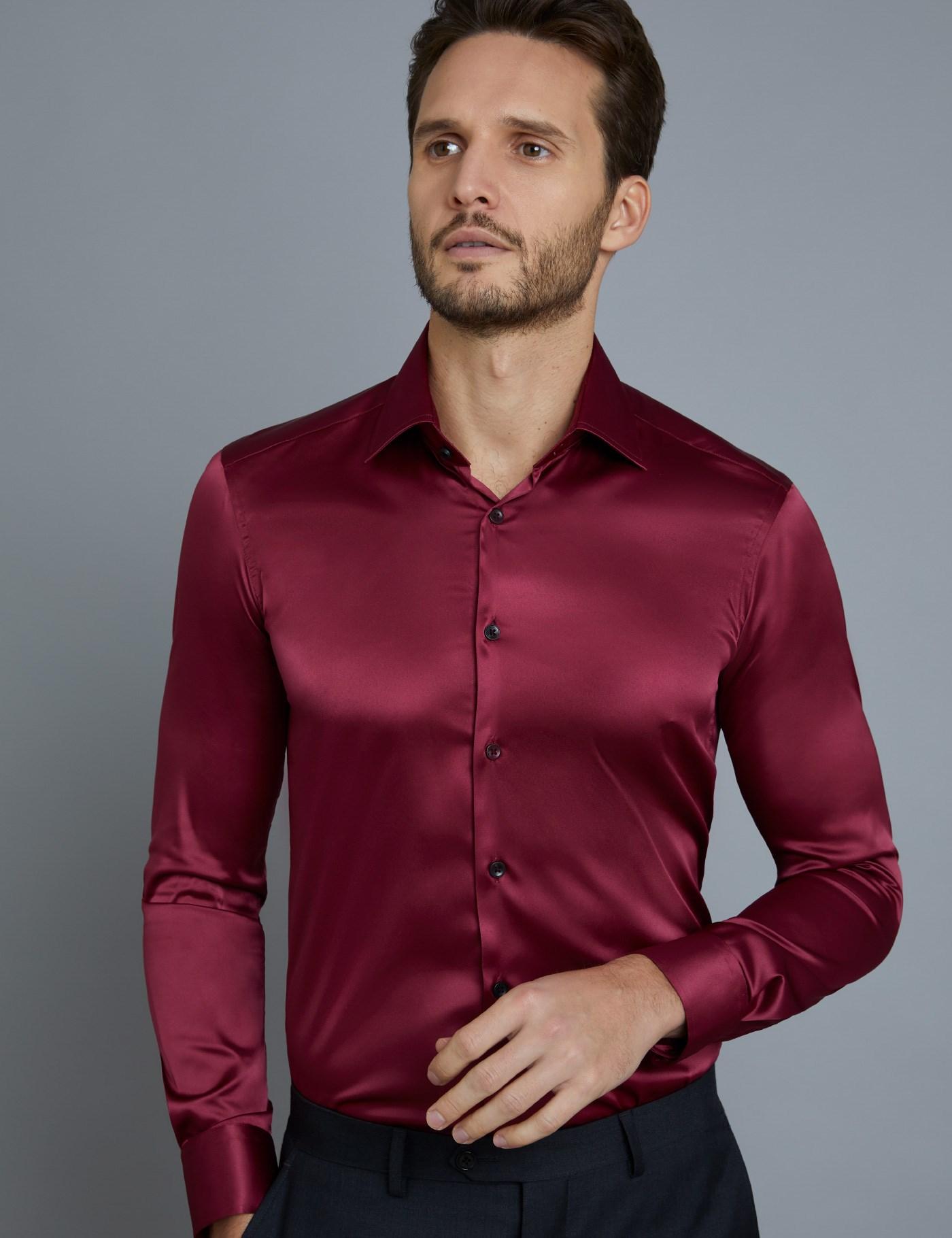 Hawes & Curtis Burgundy Satin Slim Fit Stretch Shirt in Red for Men - Lyst