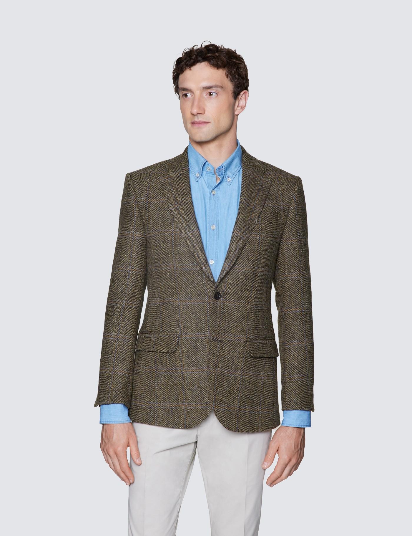Harris Tweed Mens Brown Tweed Waistcoat Regular Fit 100% Wool Windowpane Check 