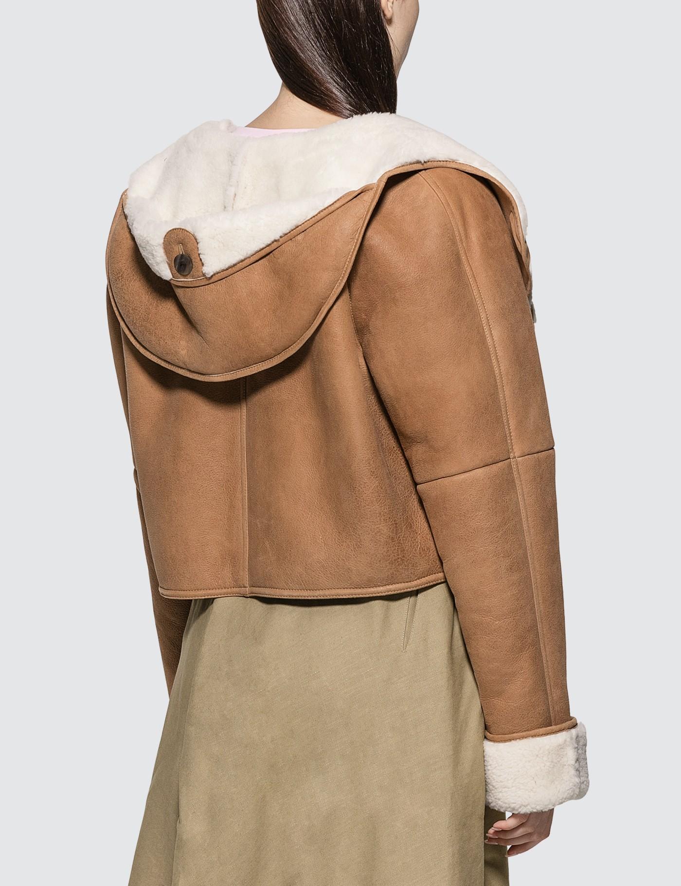 Loewe Suede Crop Shearling Hooded Jacket in Brown Lyst