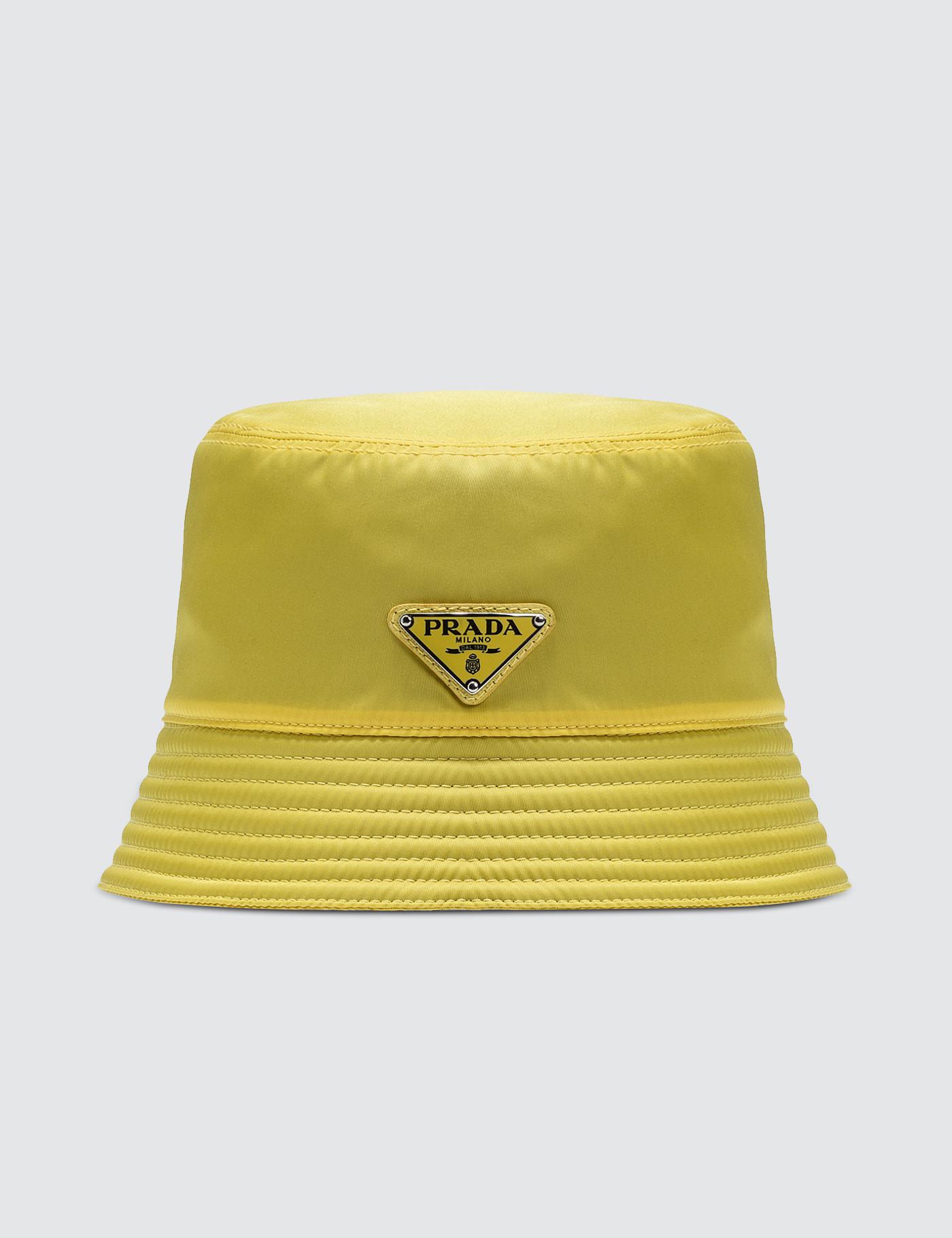 Prada Cotton Bucket Hat in Yellow for Men - Lyst
