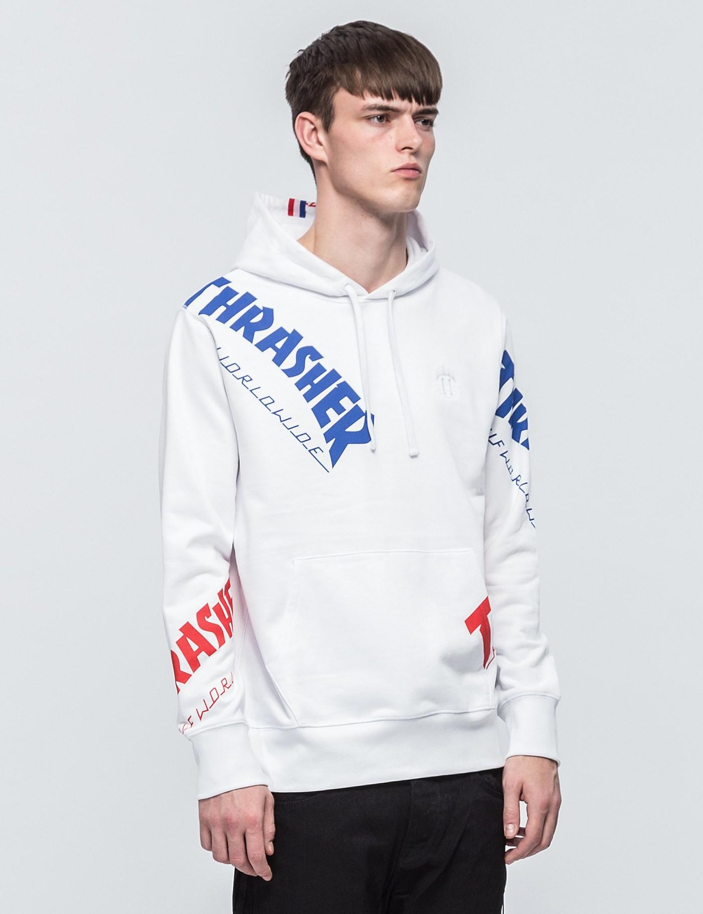 thrasher x huf hoodie white
