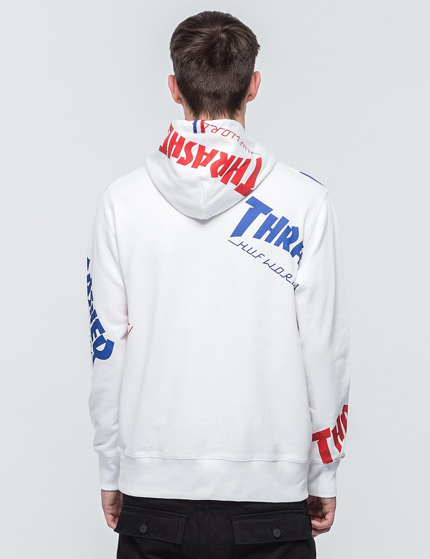 thrasher x huf hoodie white