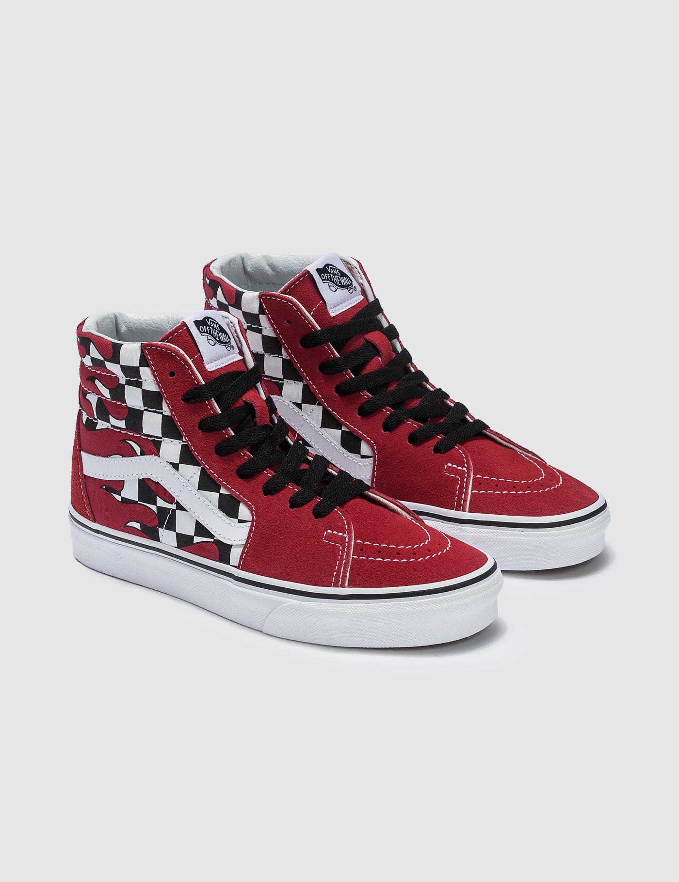 red and white checkered high top vans