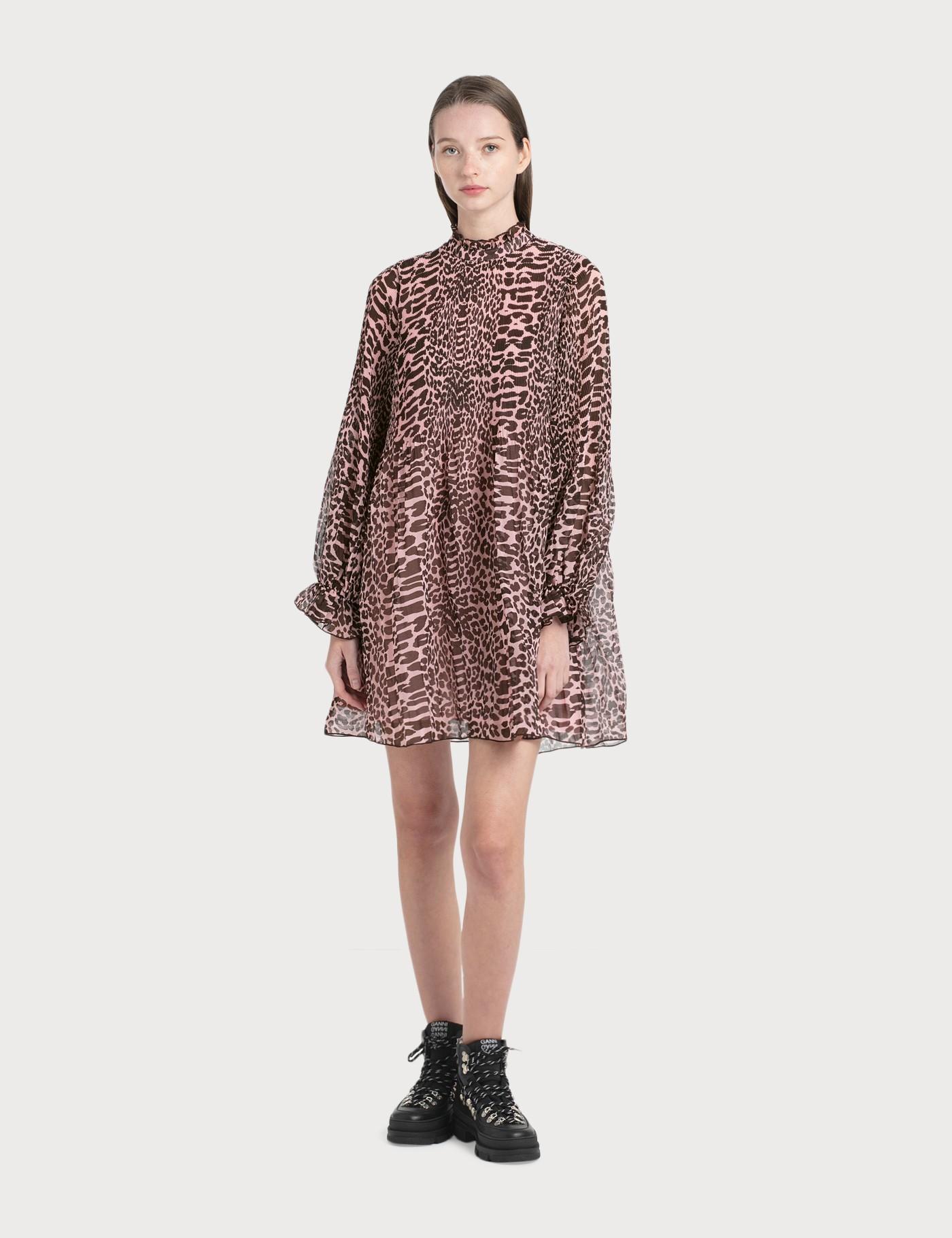 Ganni Synthetic Pleated Georgette Mini Dress in Pink - Save 15% - Lyst