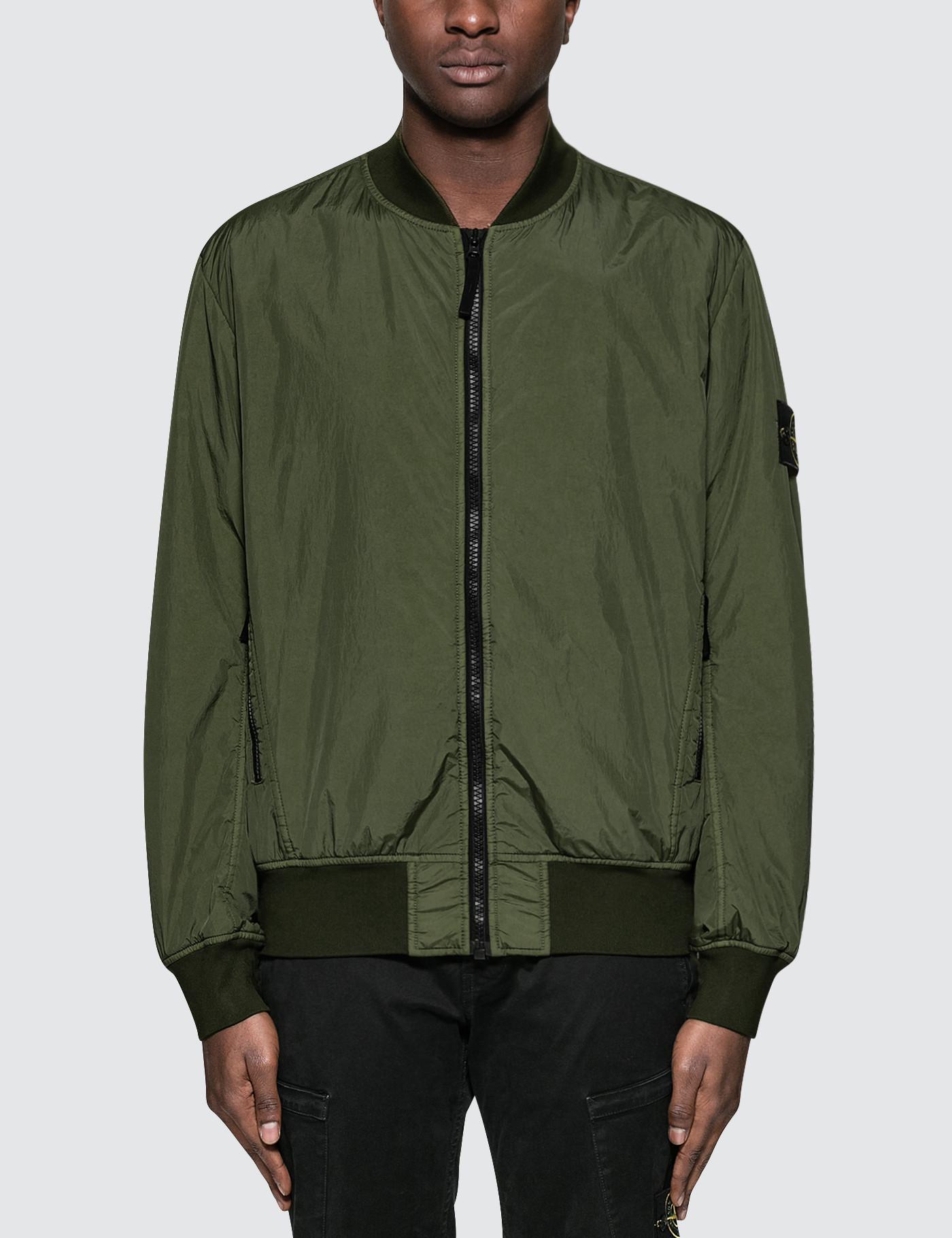 Stone Island Synthetic Garment Dyed Crinkle Reps Nylon Bomber Jacket In Green For Men Lyst