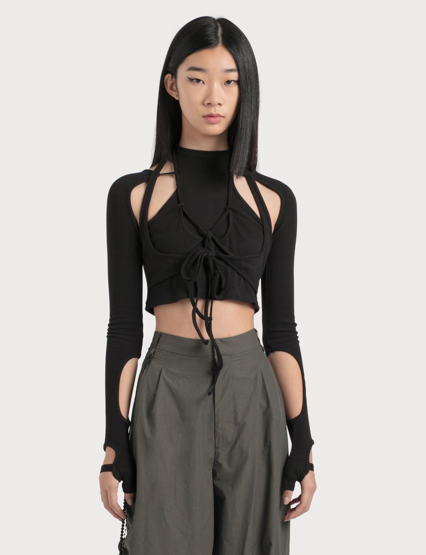 Hyein Seo Jersey Top With Sleeves in Black | Lyst