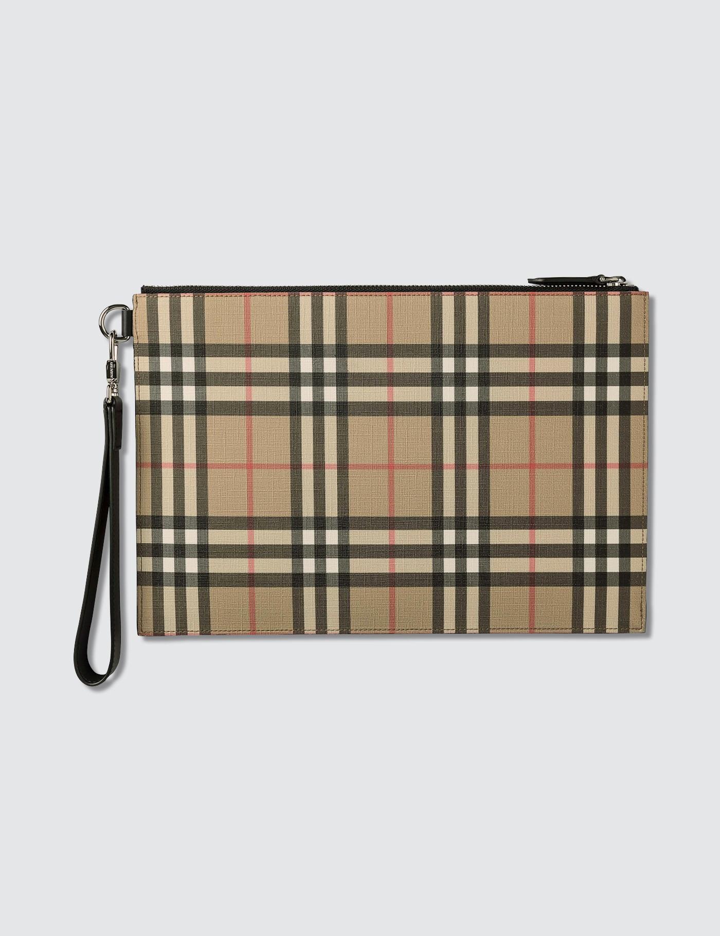 Burberry Vintage Check Ecanvas And Leather Zip Pouch in Beige (Natural