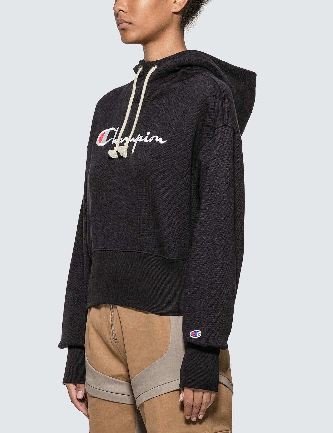 Champion Cotton Big Script Cropped Hoodie in Black - Lyst