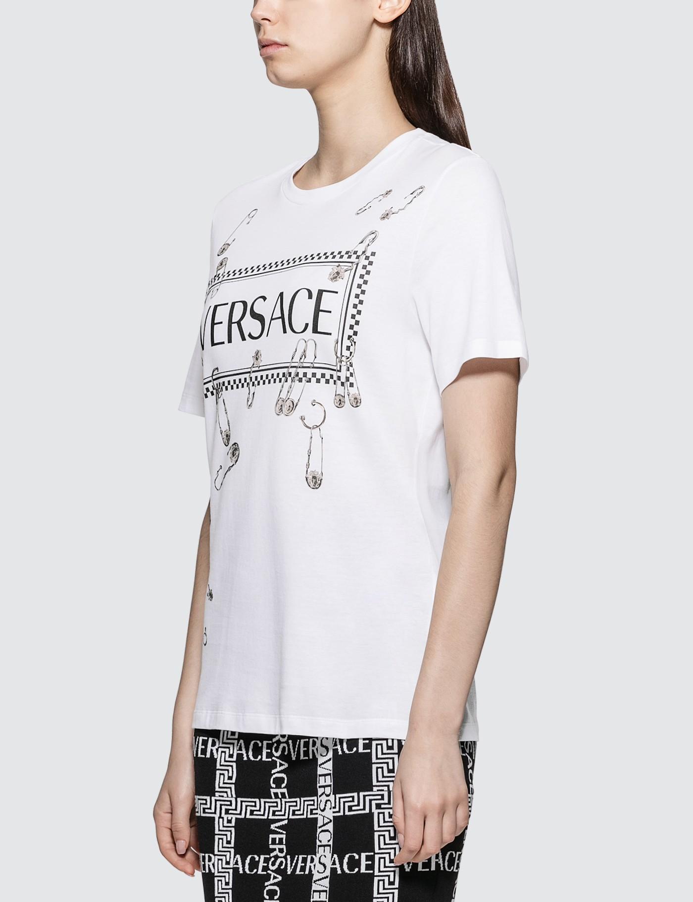 Versace Cotton Box Logo With Pins T-shirt in White - Lyst