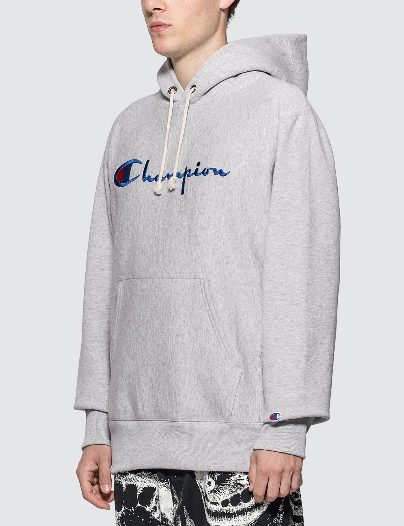 champion reverse weave script grey sweat shorts