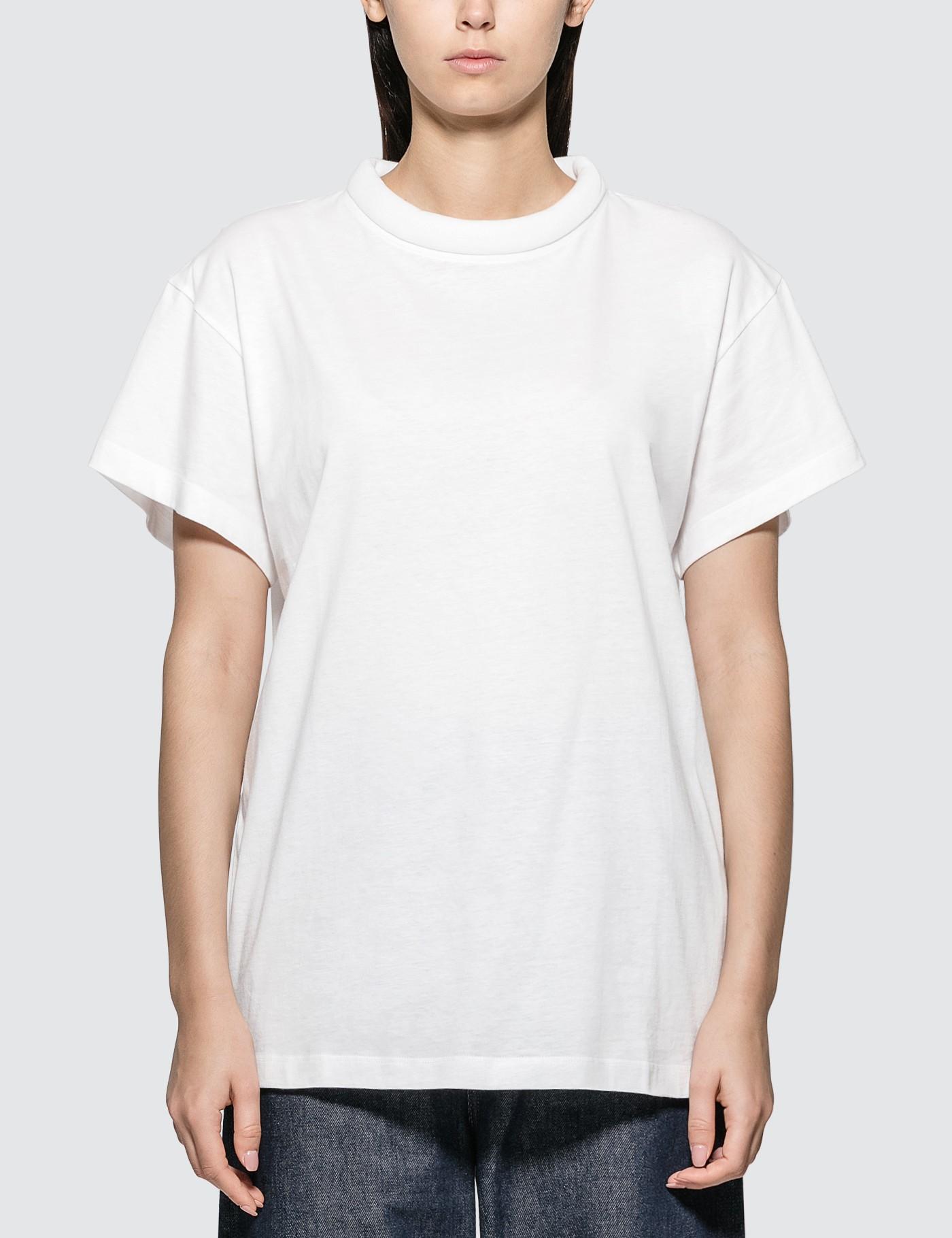 white t shirt with padded shoulders