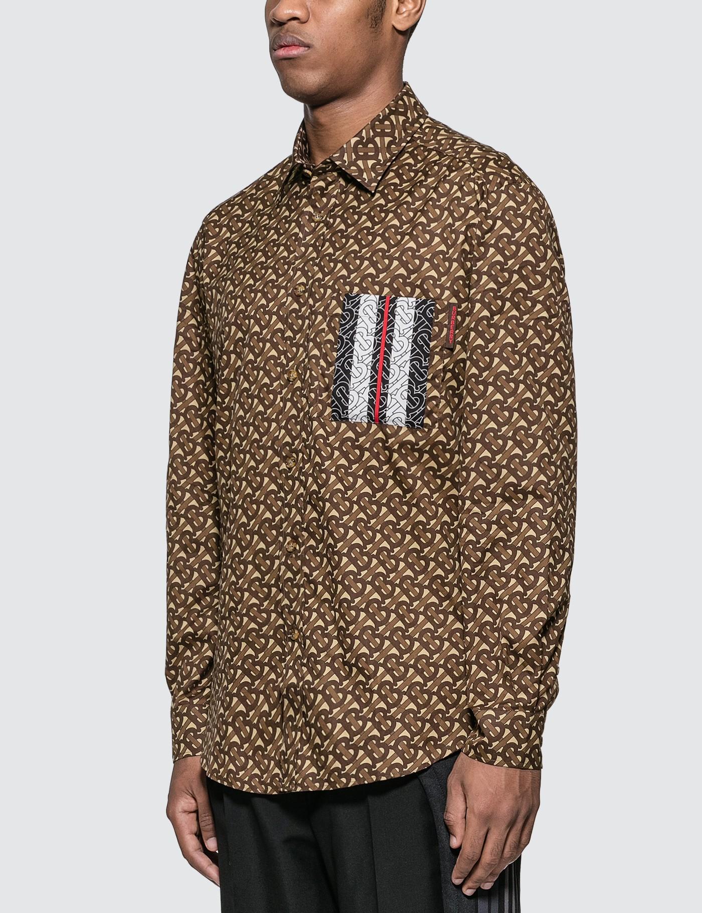 Burberry Cotton Monogram Printed Long Sleeve Shirt in Brown for Men - Lyst