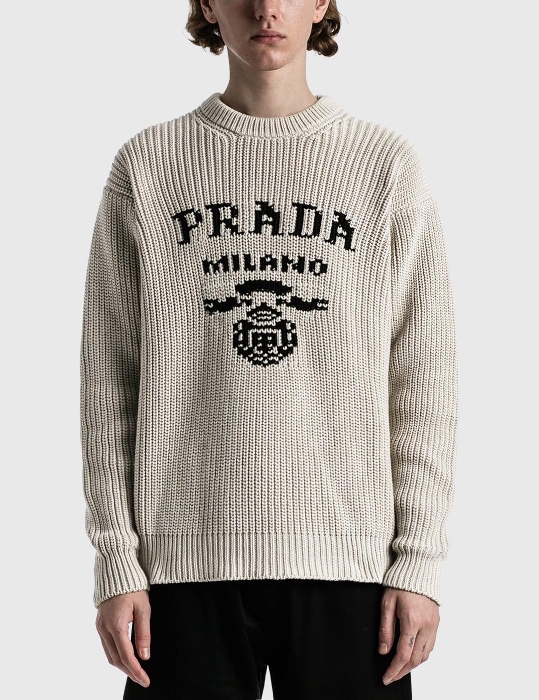 Prada Logo Knit Sweater in Grey for Men | Lyst UK