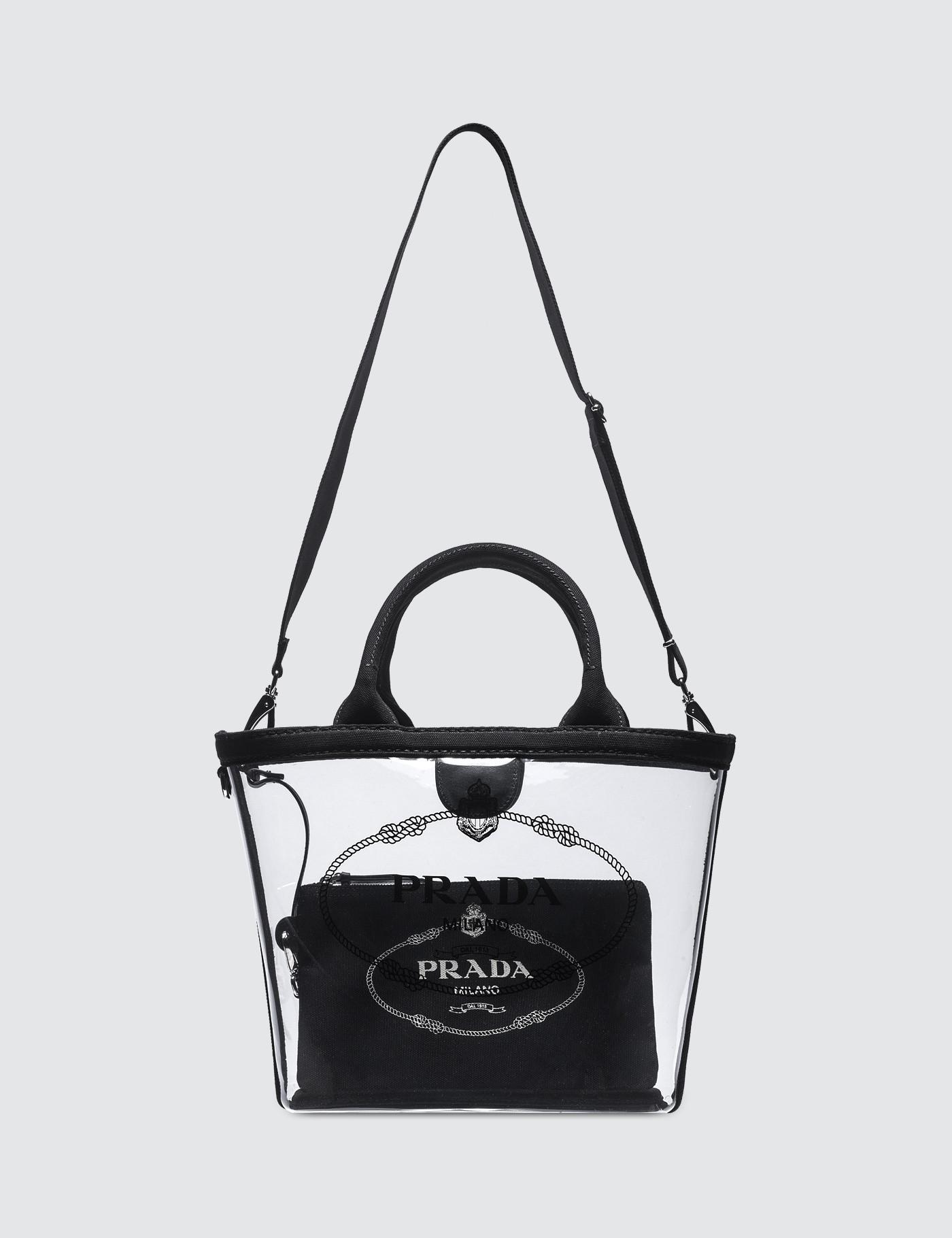 Prada Logo Clear Tote Bag in Black | Lyst