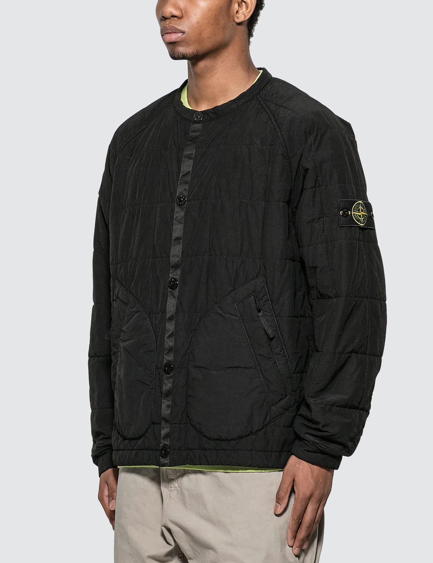 Stone Island Synthetic Naslan Light Quilted Collarless Jacket in Black