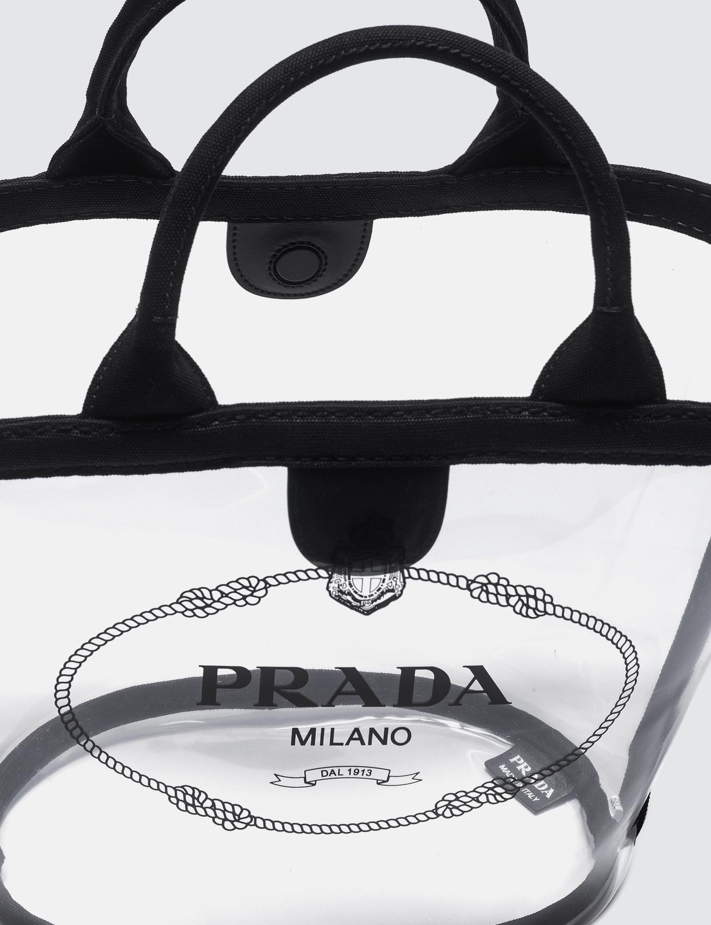 Prada Logo Clear Tote Bag in Black | Lyst