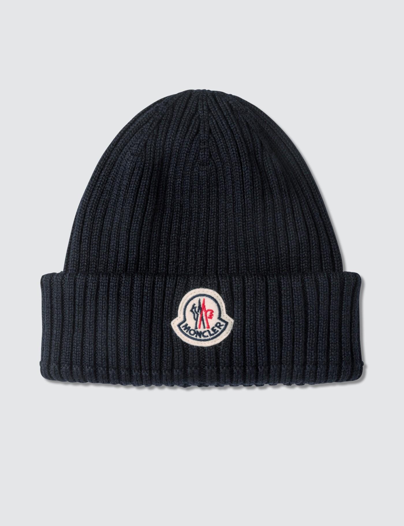 Moncler Wool Logo Patch Beanie in Black for Men Lyst