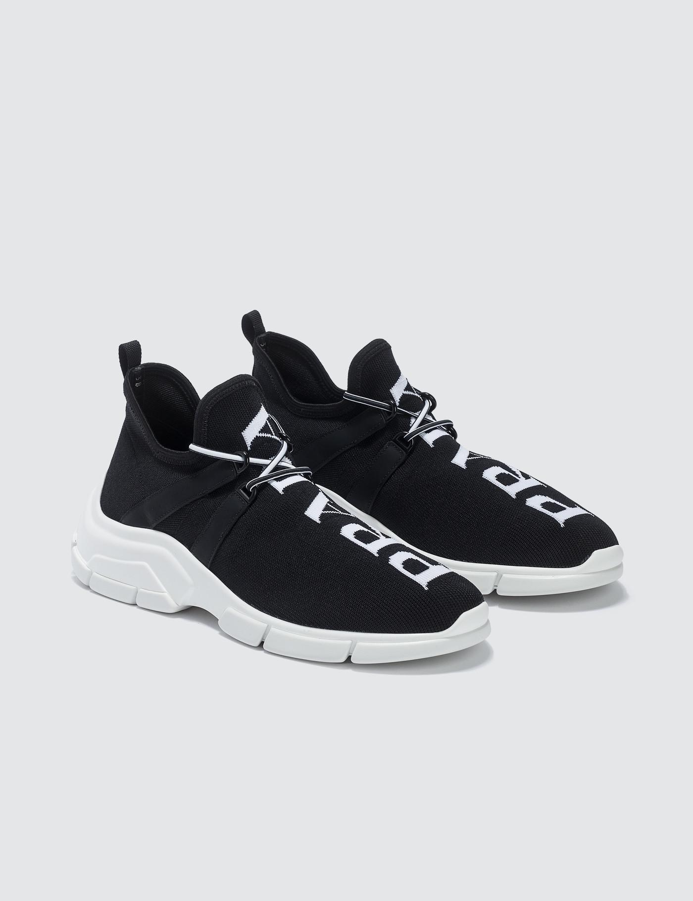Prada Logo Knit Sneakers in Black/White (Black) - Save 62% - Lyst