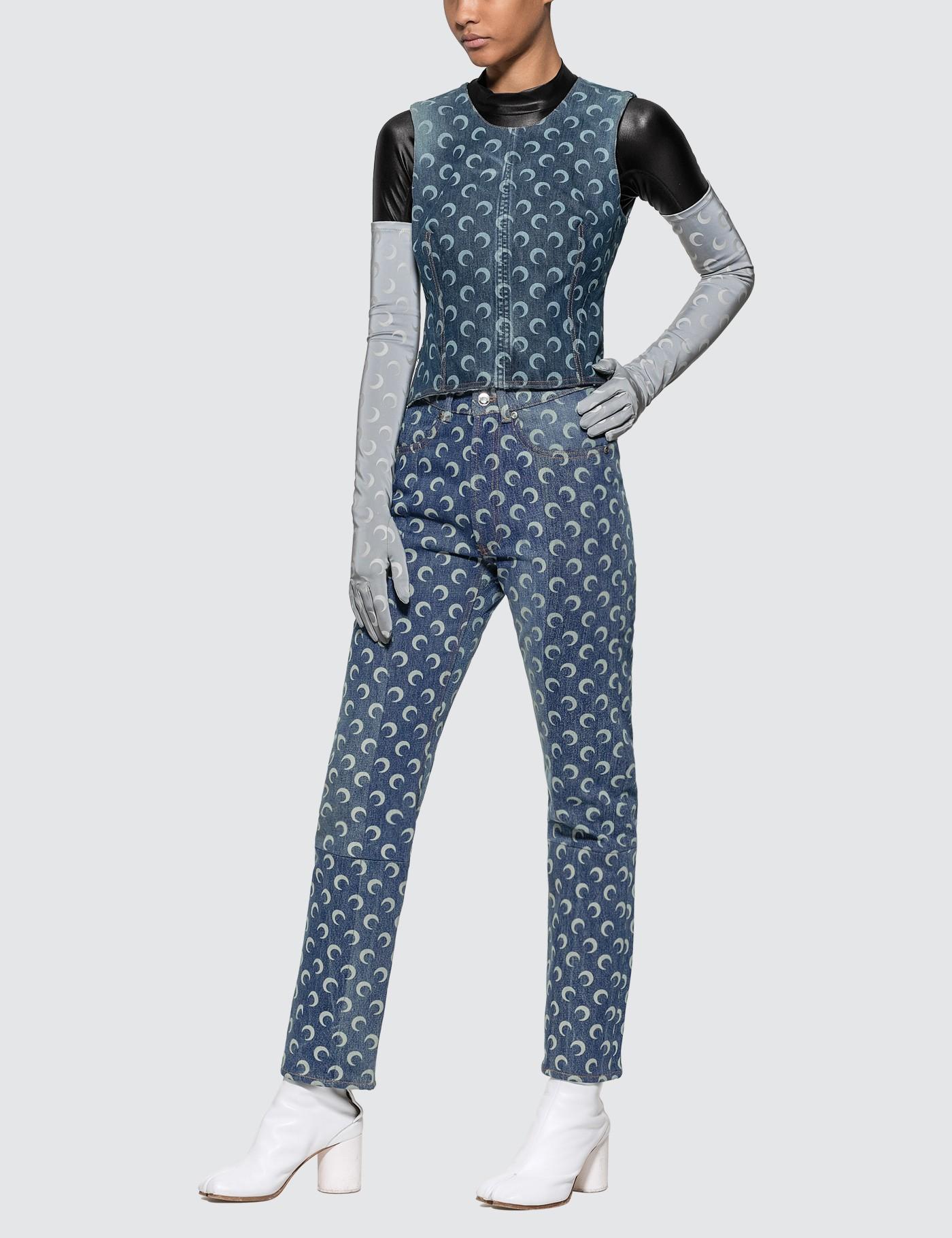 Marine Serre Denim Moon Top in Blue - Lyst