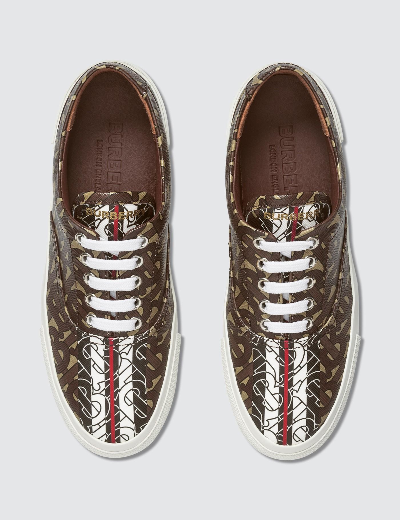 Burberry Monogram Stripe E-canvas Sneakers in Brown - Lyst