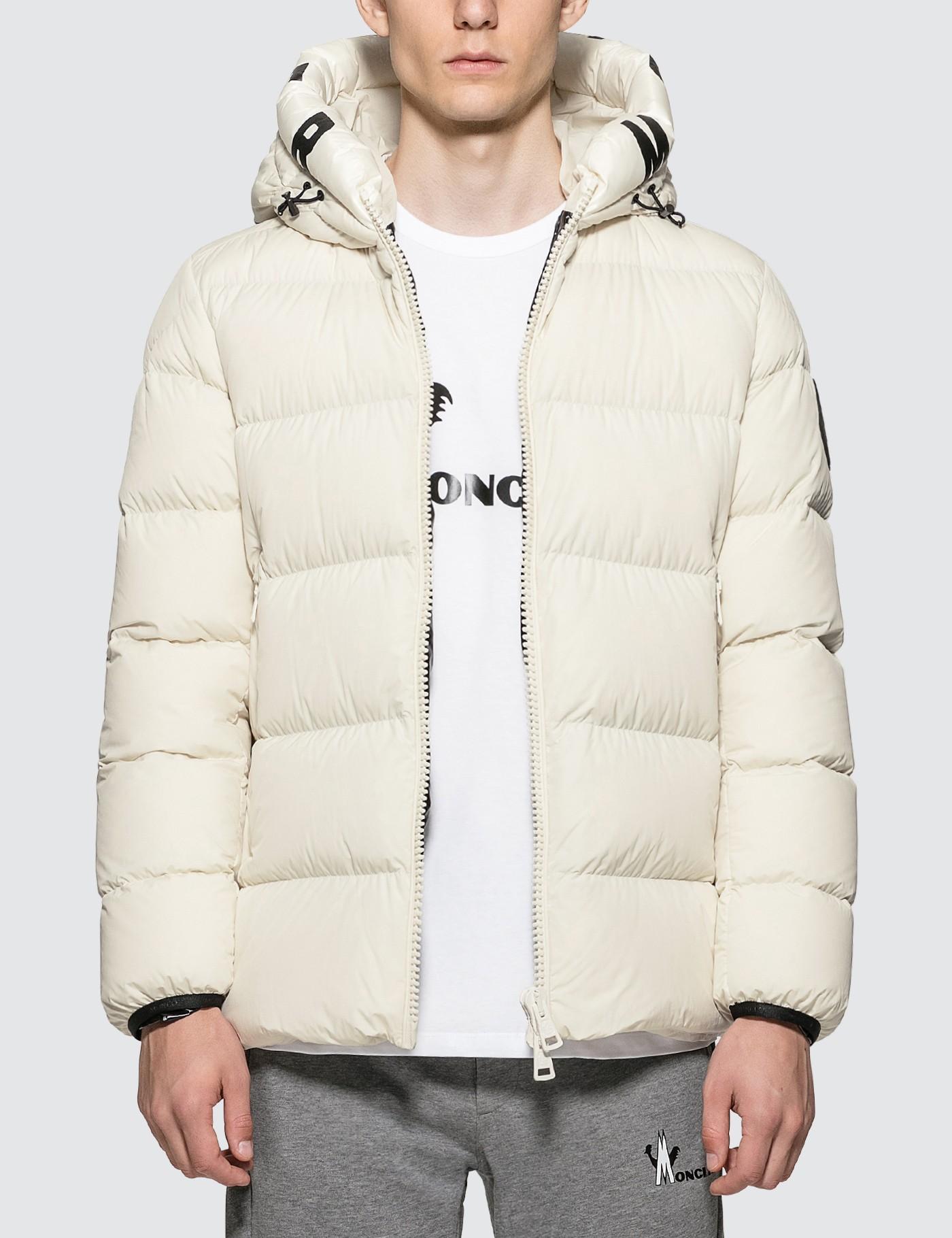 Moncler Synthetic Nylon Down Jacket With Logo Hood in White for Men - Lyst