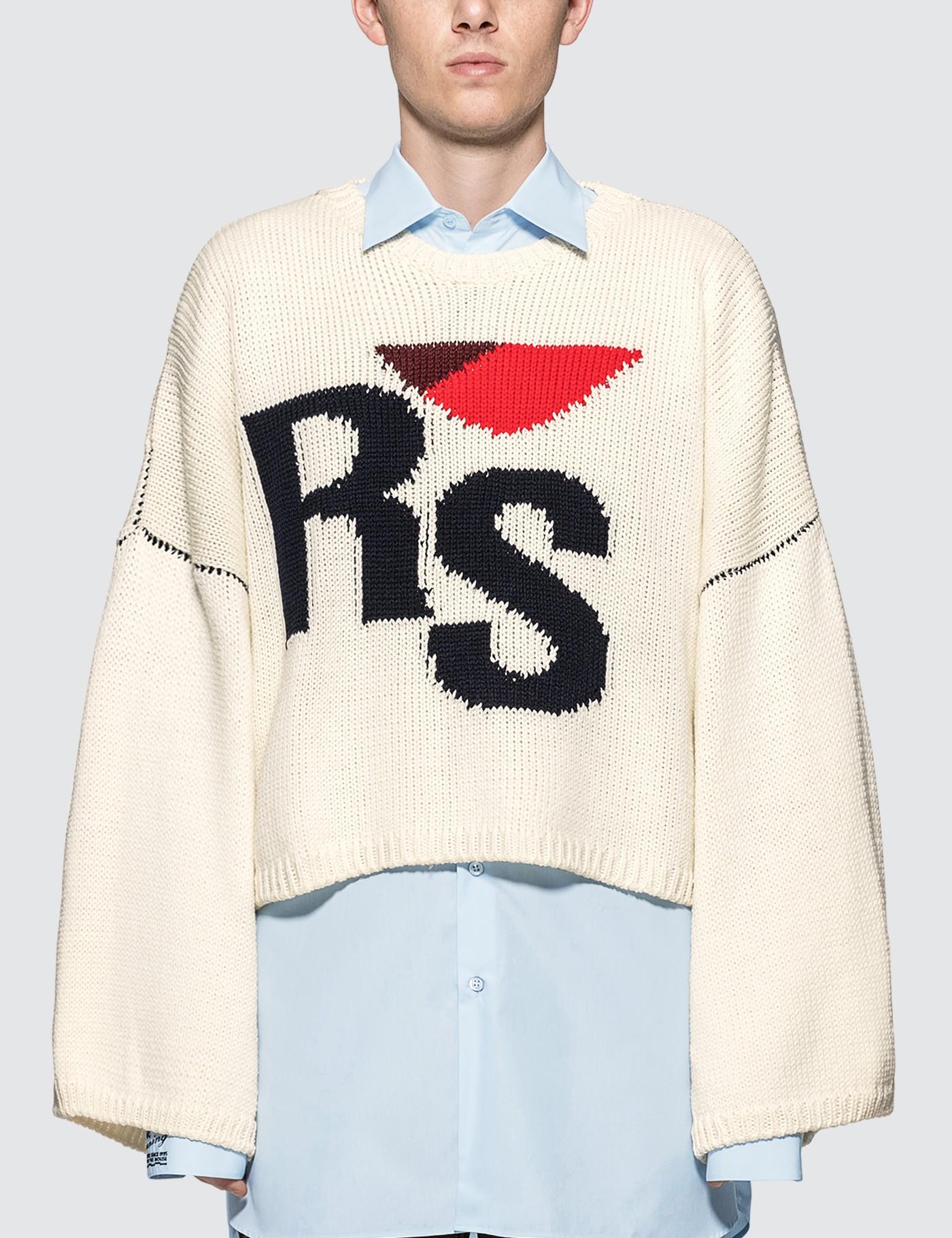 Raf Simons Wool Cropped Rs Sweater in White for Men - Lyst