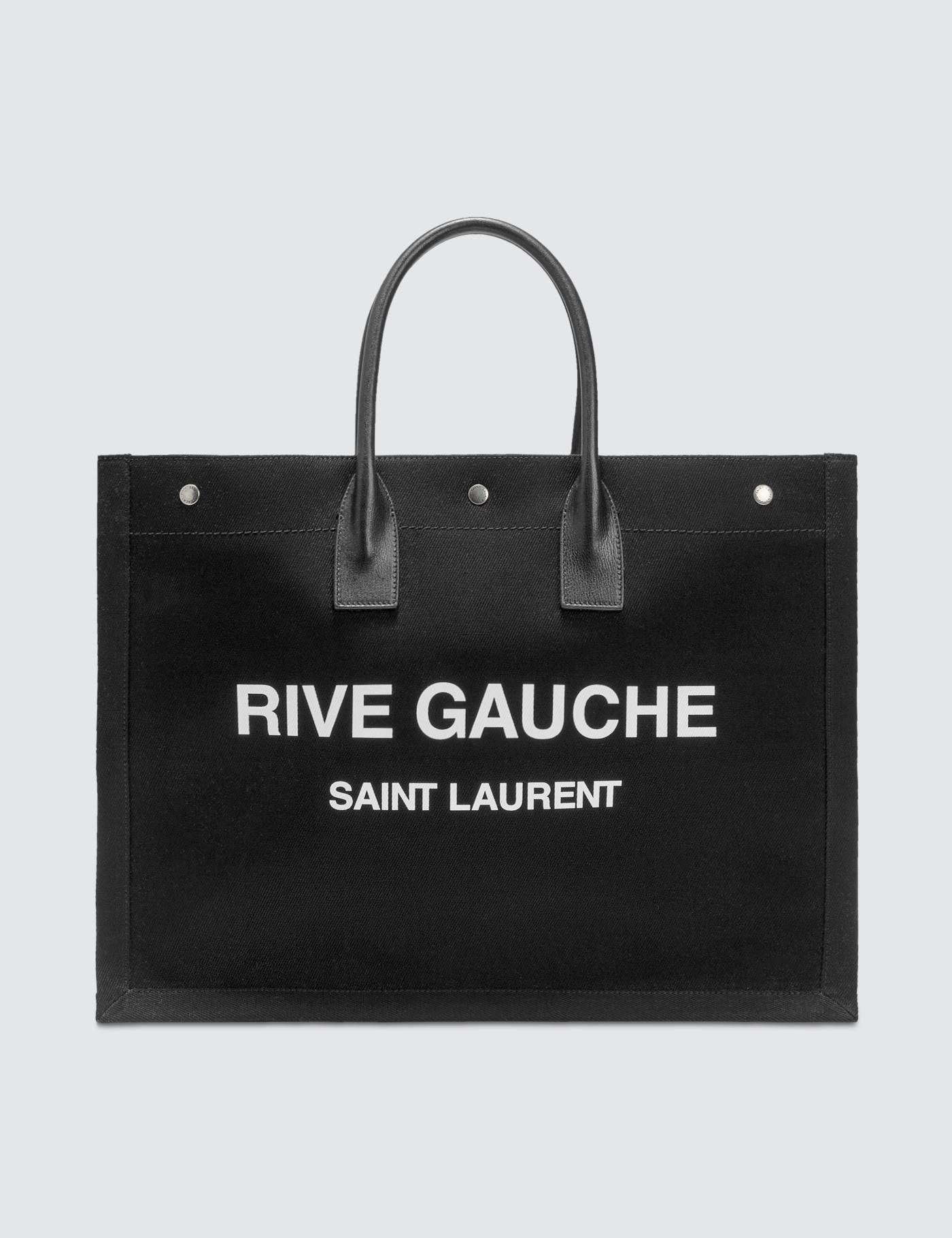 Saint Laurent Cotton Ysl Rive Gauche Tote Bag in Black - White 