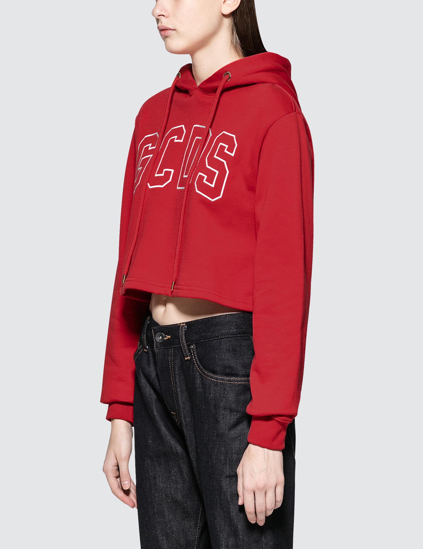 Gcds Cotton Crop Hoodie in Red Lyst