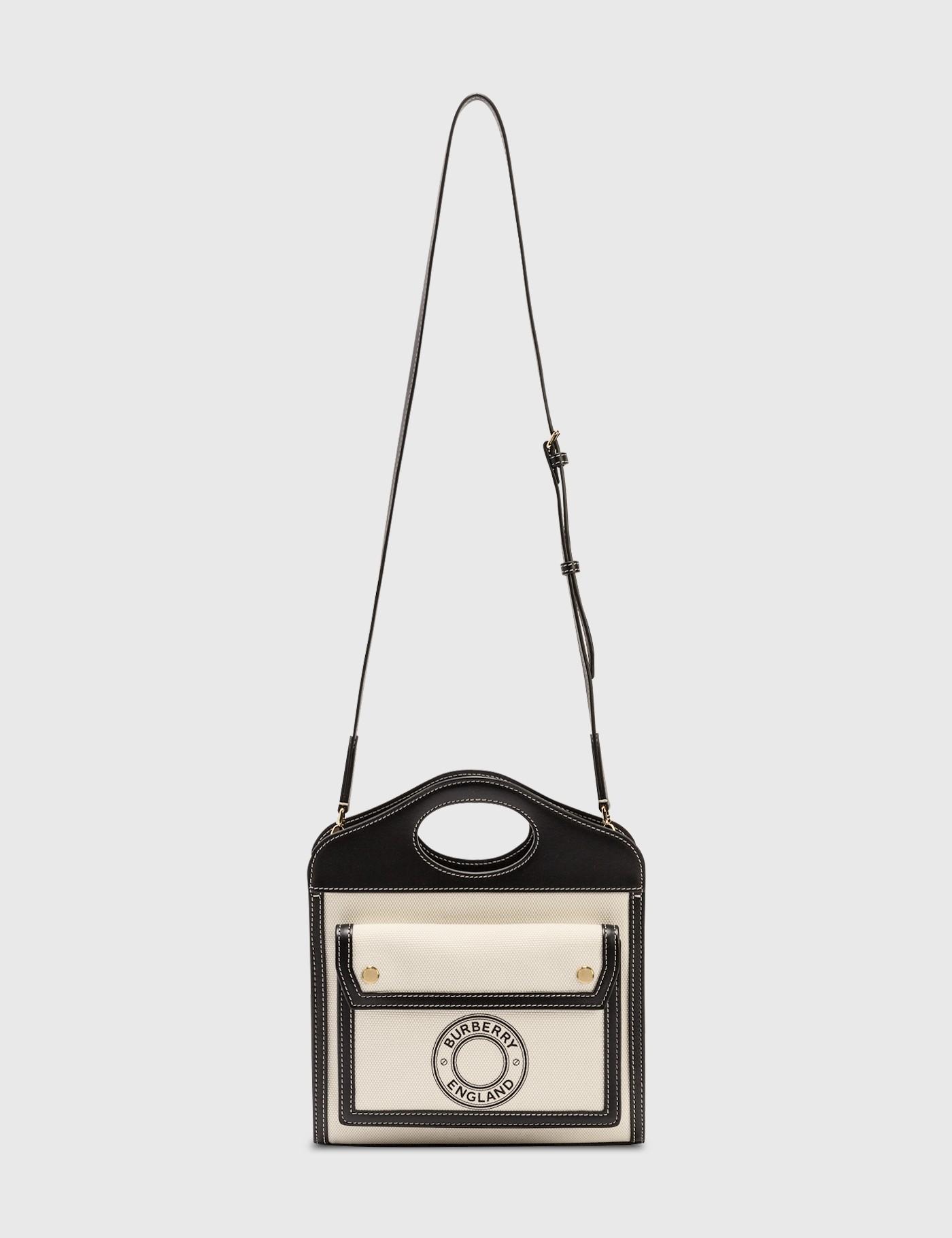 mini logo graphic canvas and leather pocket bag