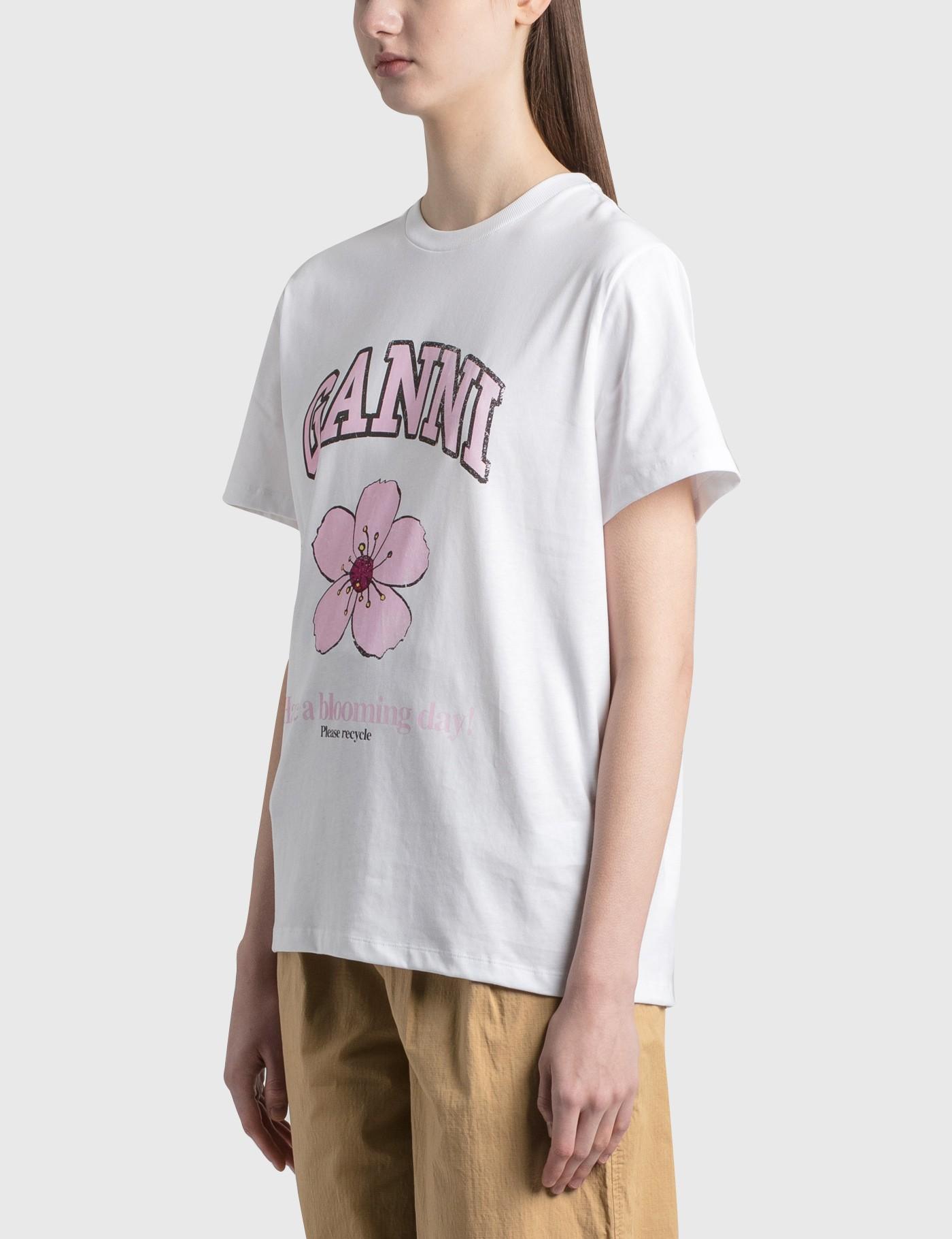 Ganni Cherry Blossom Basic Cotton Jersey T-shirt in White - Lyst