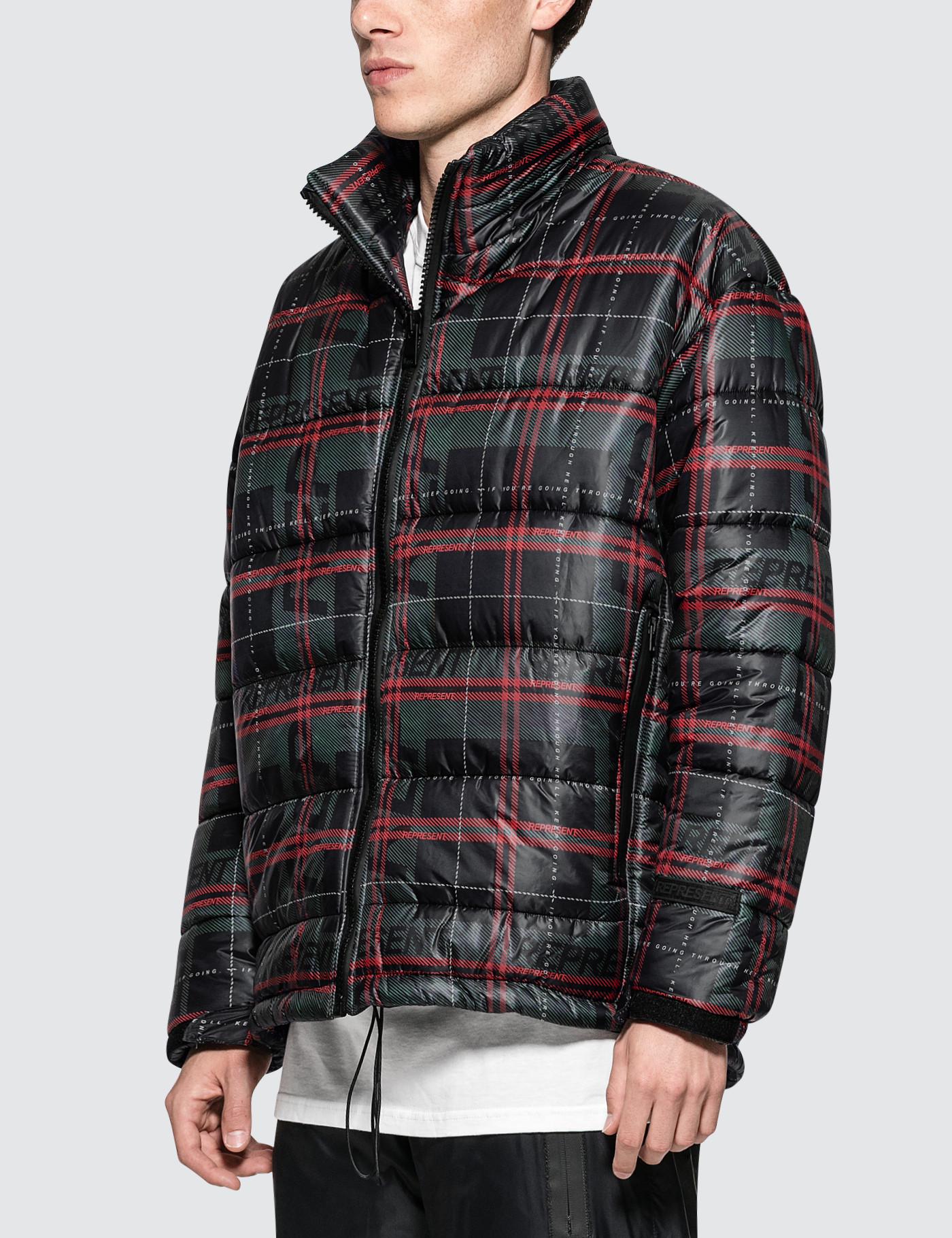 red long puffer jacket