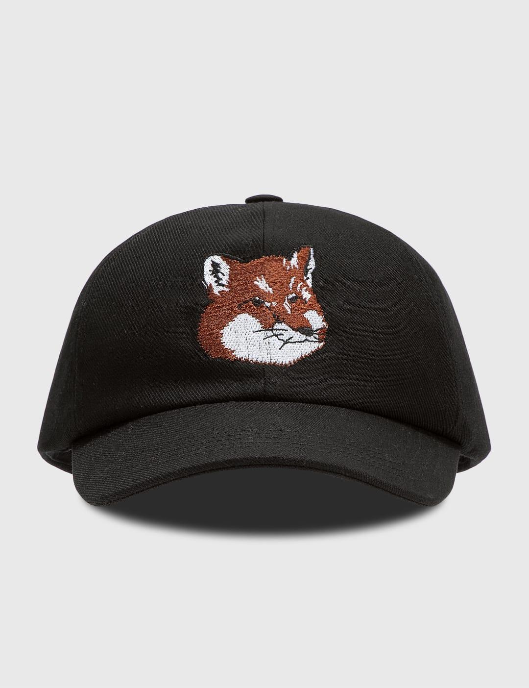 Maison Kitsuné Large Fox Head Embroidered 6p Cap in Black | Lyst