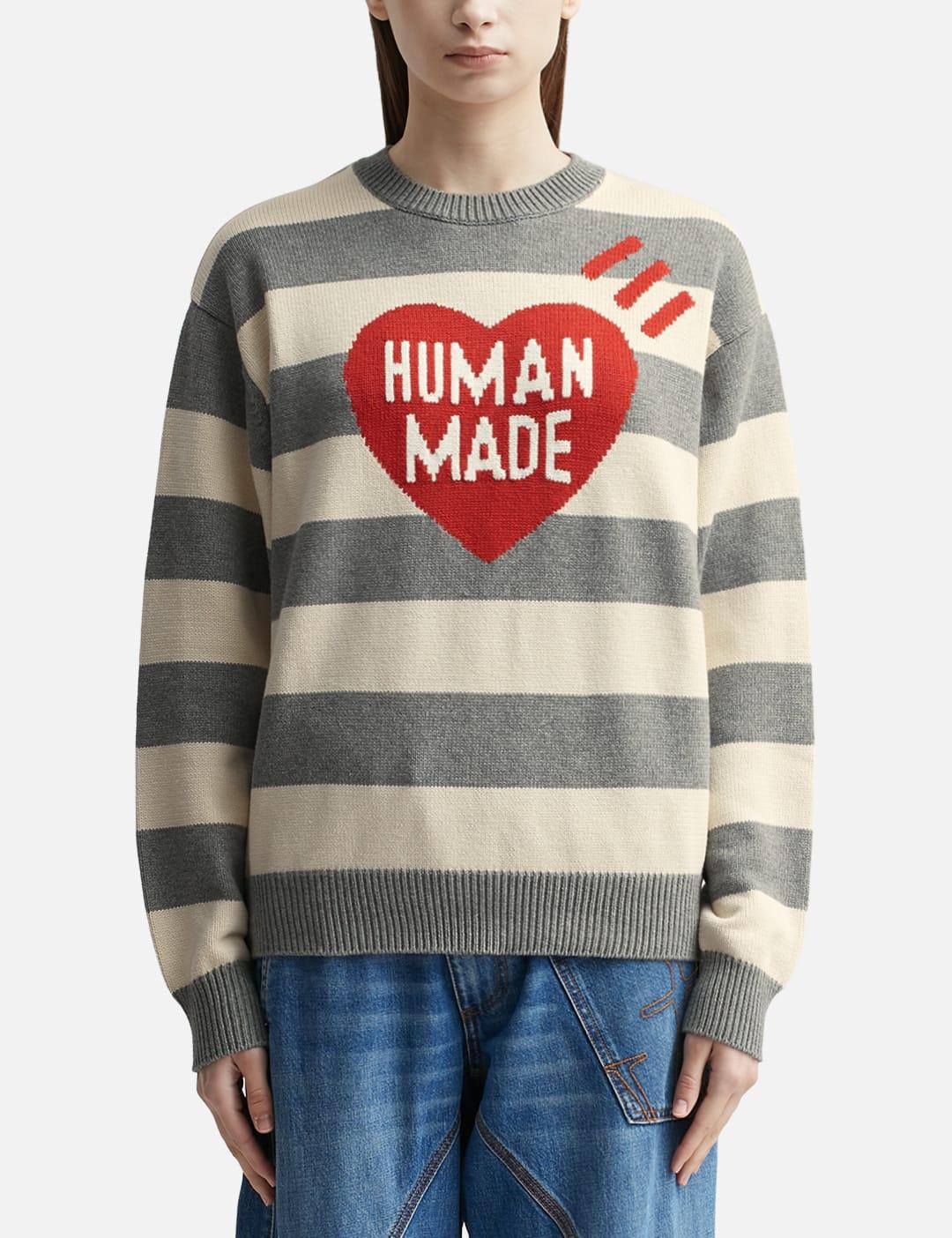 Human Made Women's Grey Striped Heart Knit Sweater