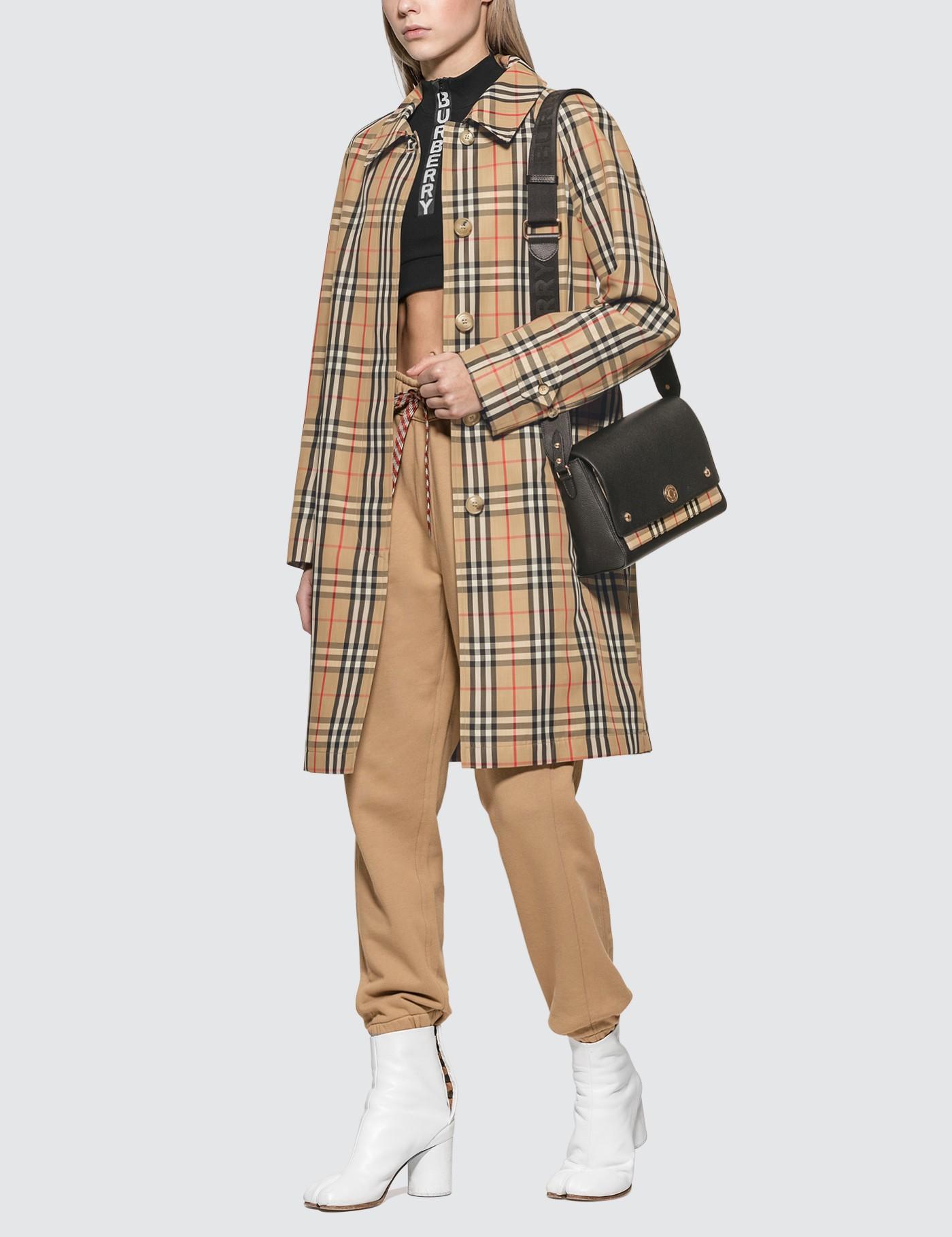 leather and vintage check note crossbody bag
