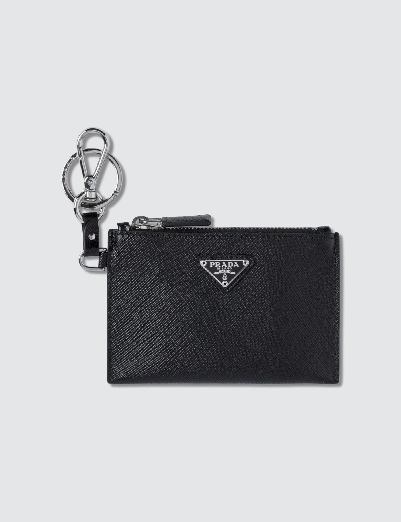Prada Leather Logo Coin Purse in Black for Men Lyst