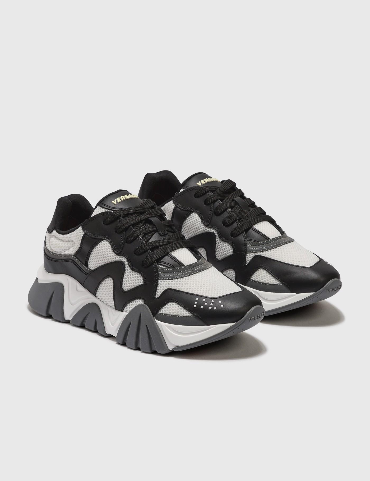 Versace Leather Black \u0026 White Squalo Runners for Men - Lyst