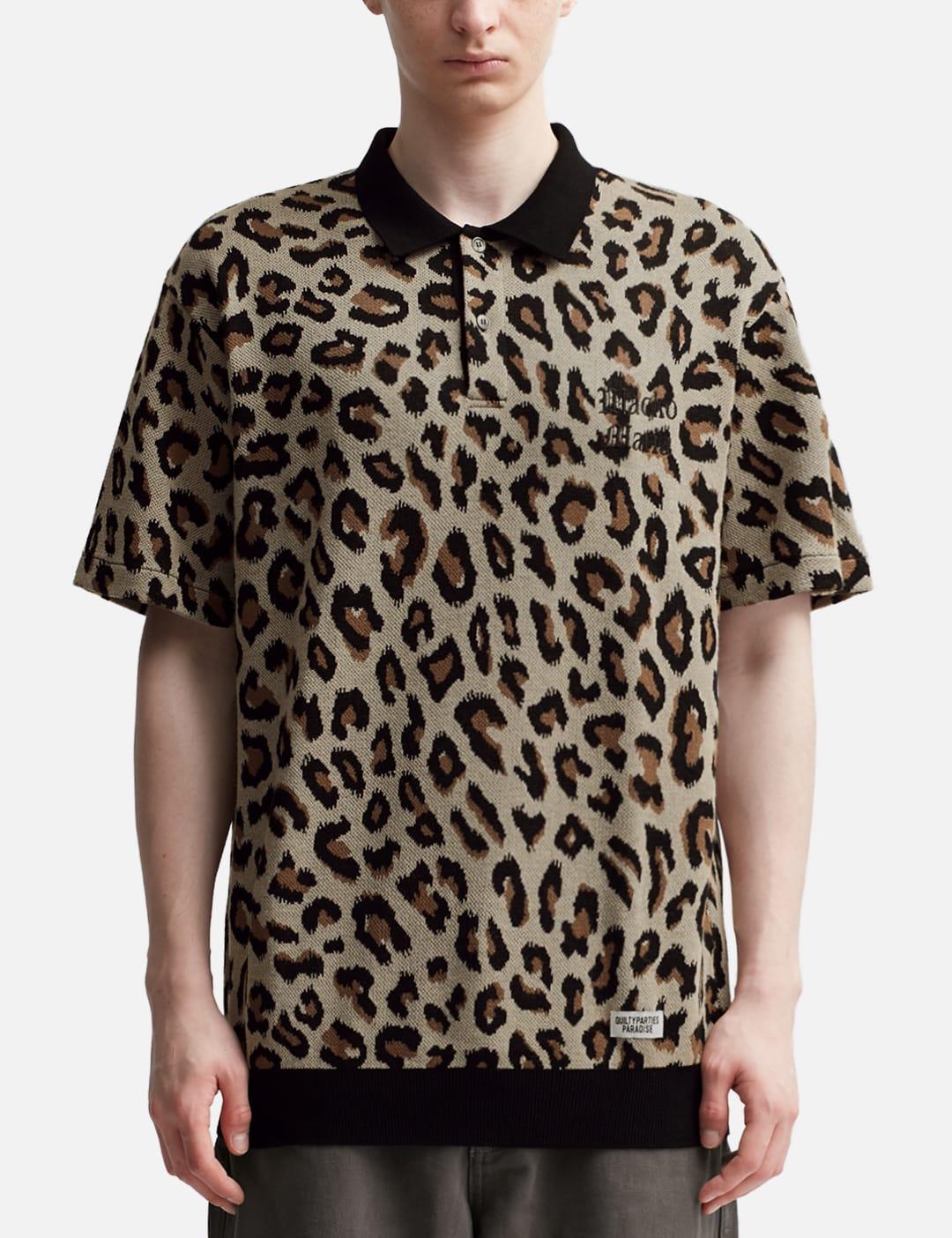 Wacko Maria Leopard Knit Polo Shirt in Black for Men | Lyst