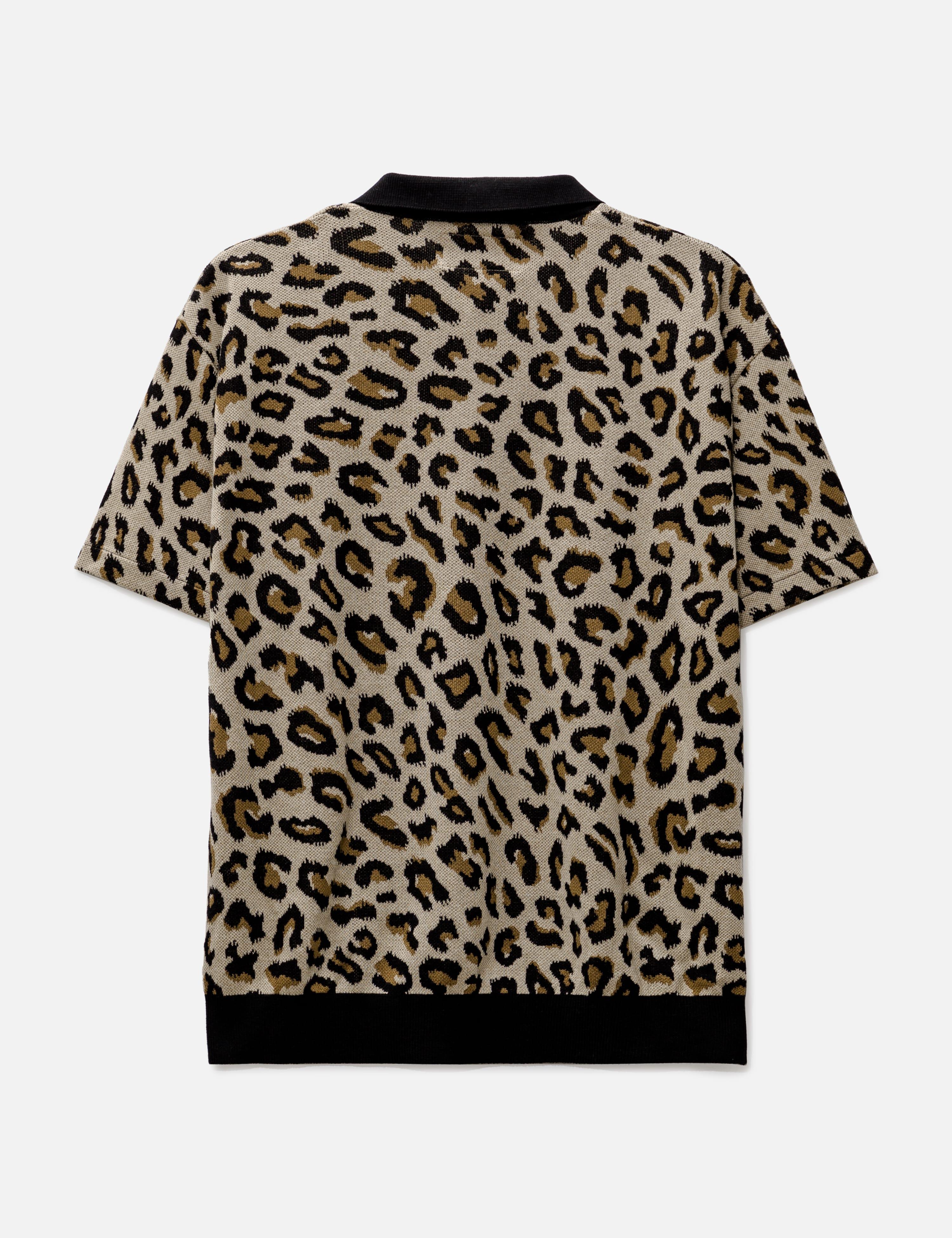 Wacko Maria Leopard Knit Polo Shirt in Black for Men | Lyst