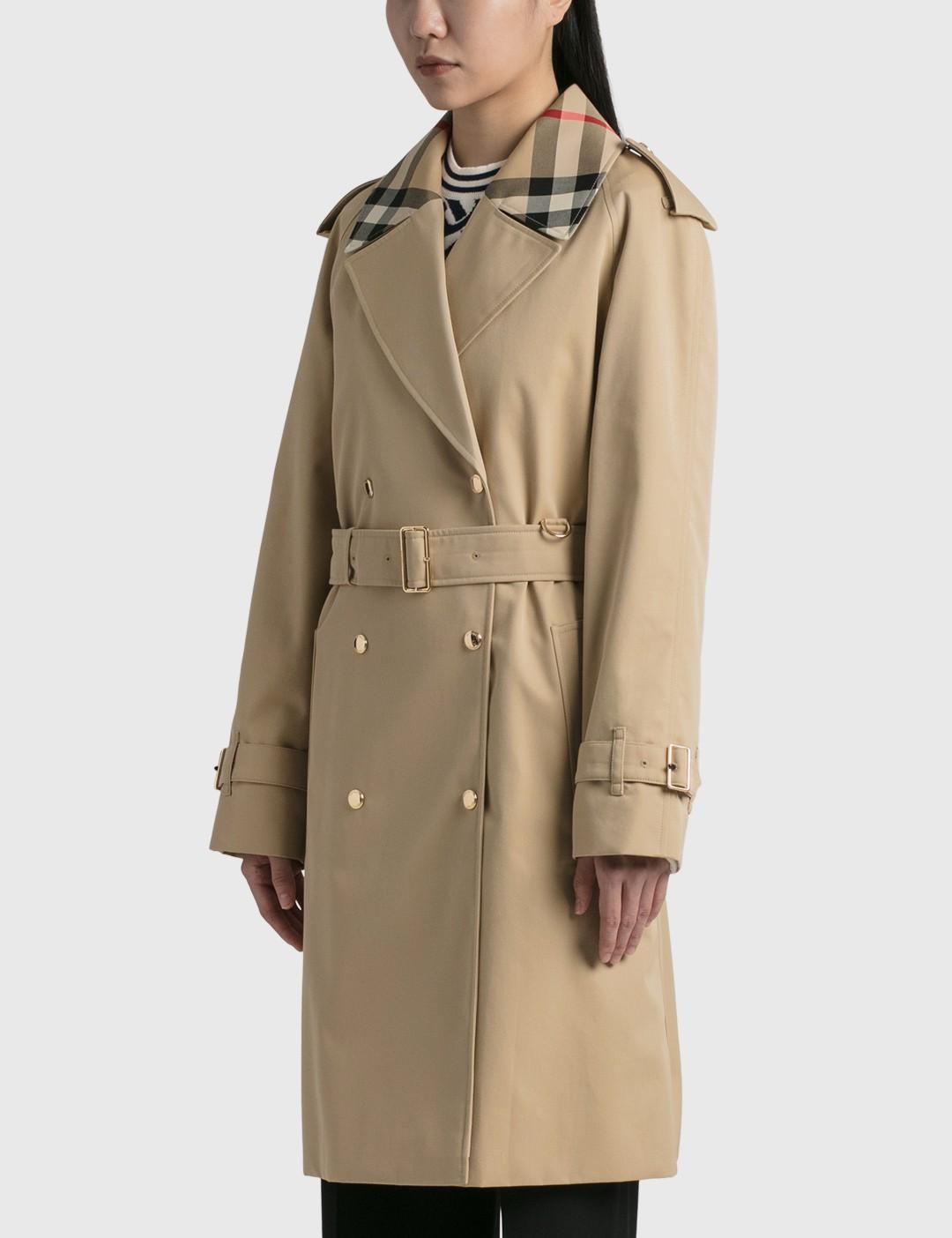 Burberry Check Trim Cotton Gabardine Waterloo Trench Coat in Natural | Lyst