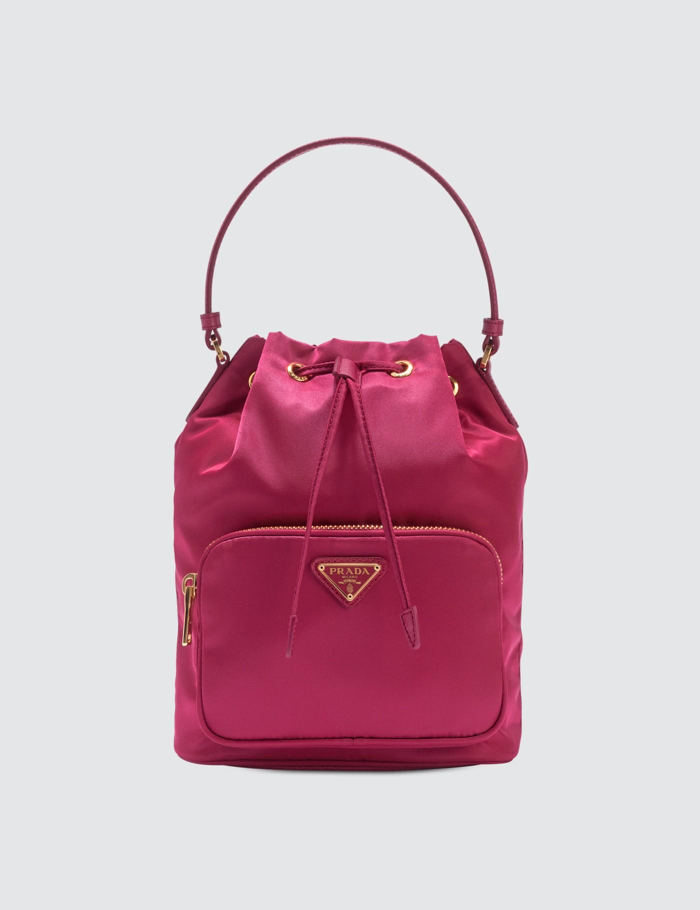 prada nylon bucket bag pink