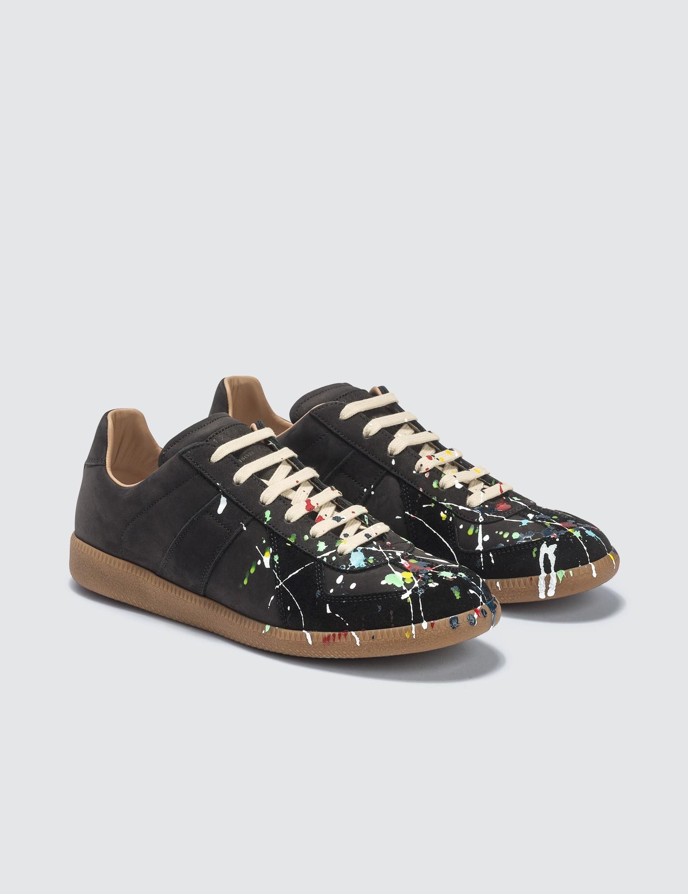 Maison Margiela Leather Hand-painted Replica Sneakers in Black for Men ...