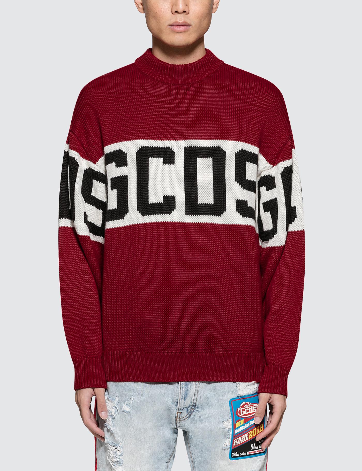 Gcds Wool Logo Sweater in Red for Men - Lyst