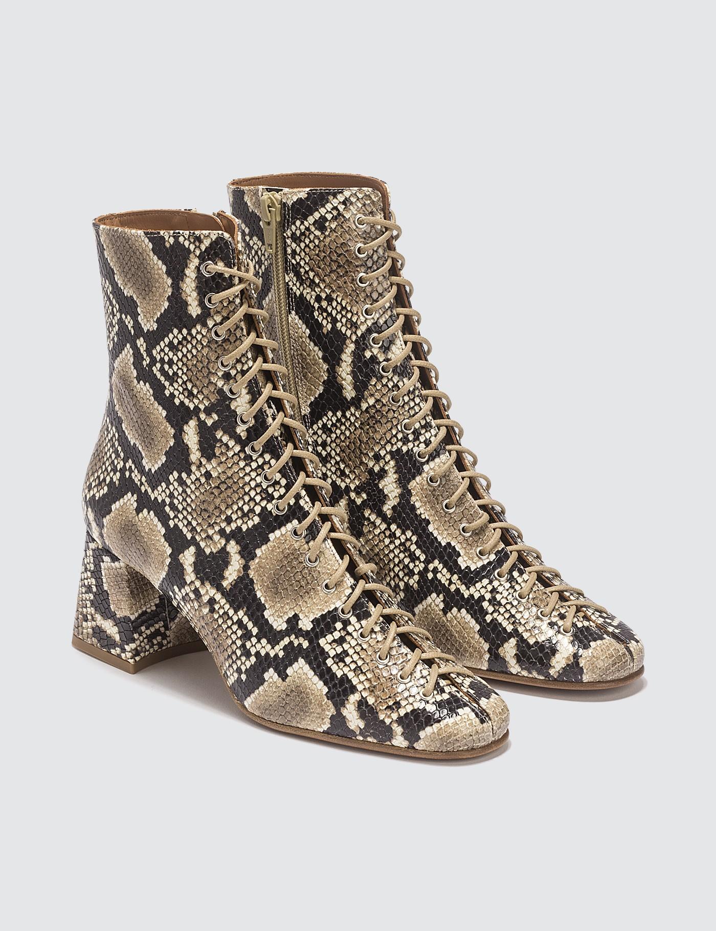 BY FAR Becca Snake Print Leather Boots - Lyst