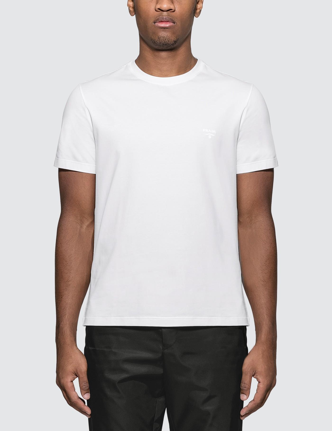 Prada Cotton Stretch Frame Logo T-shirt in White for Men - Lyst