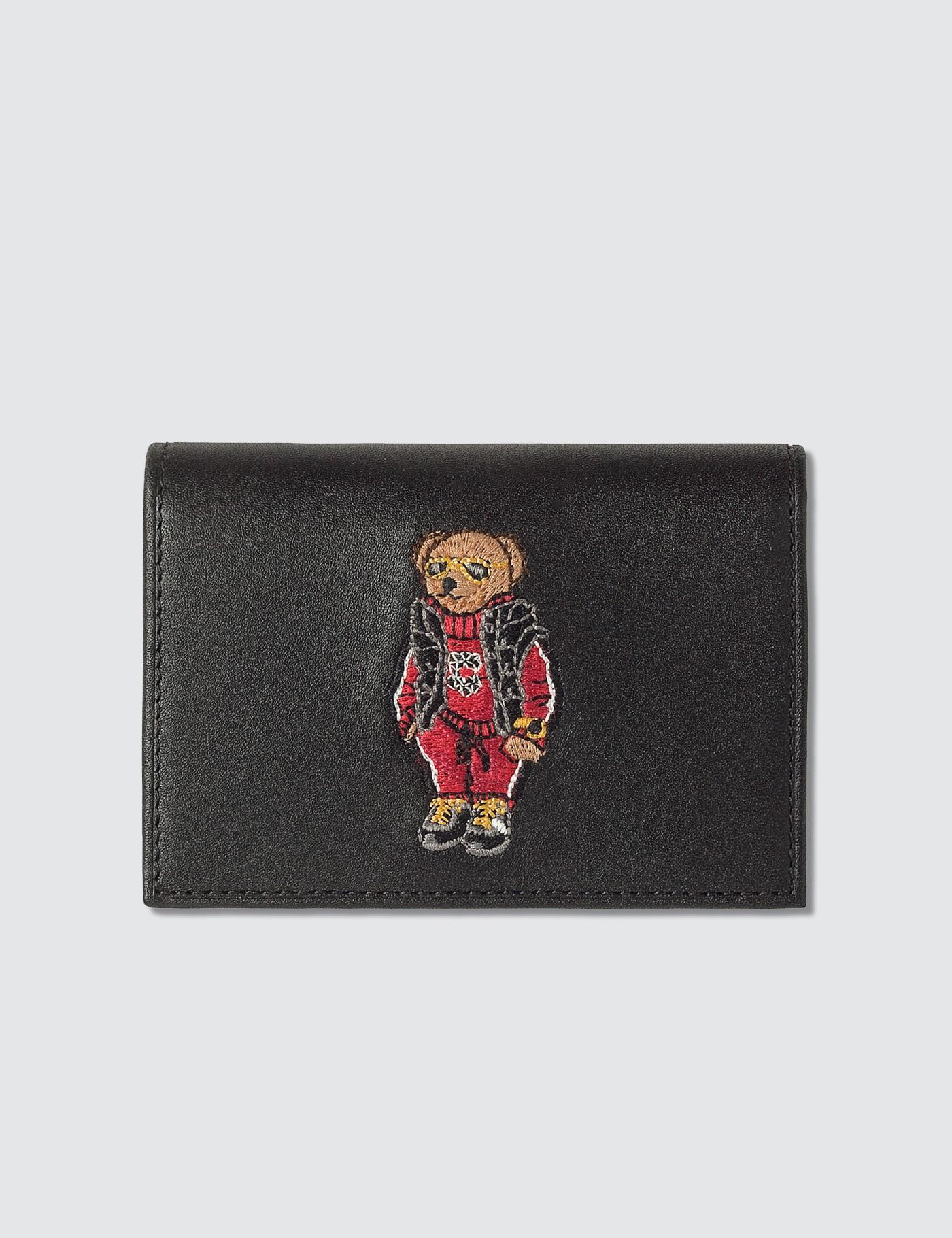 Polo Ralph Lauren Black Embroidered Polo Bear Card Holder for Men | Lyst