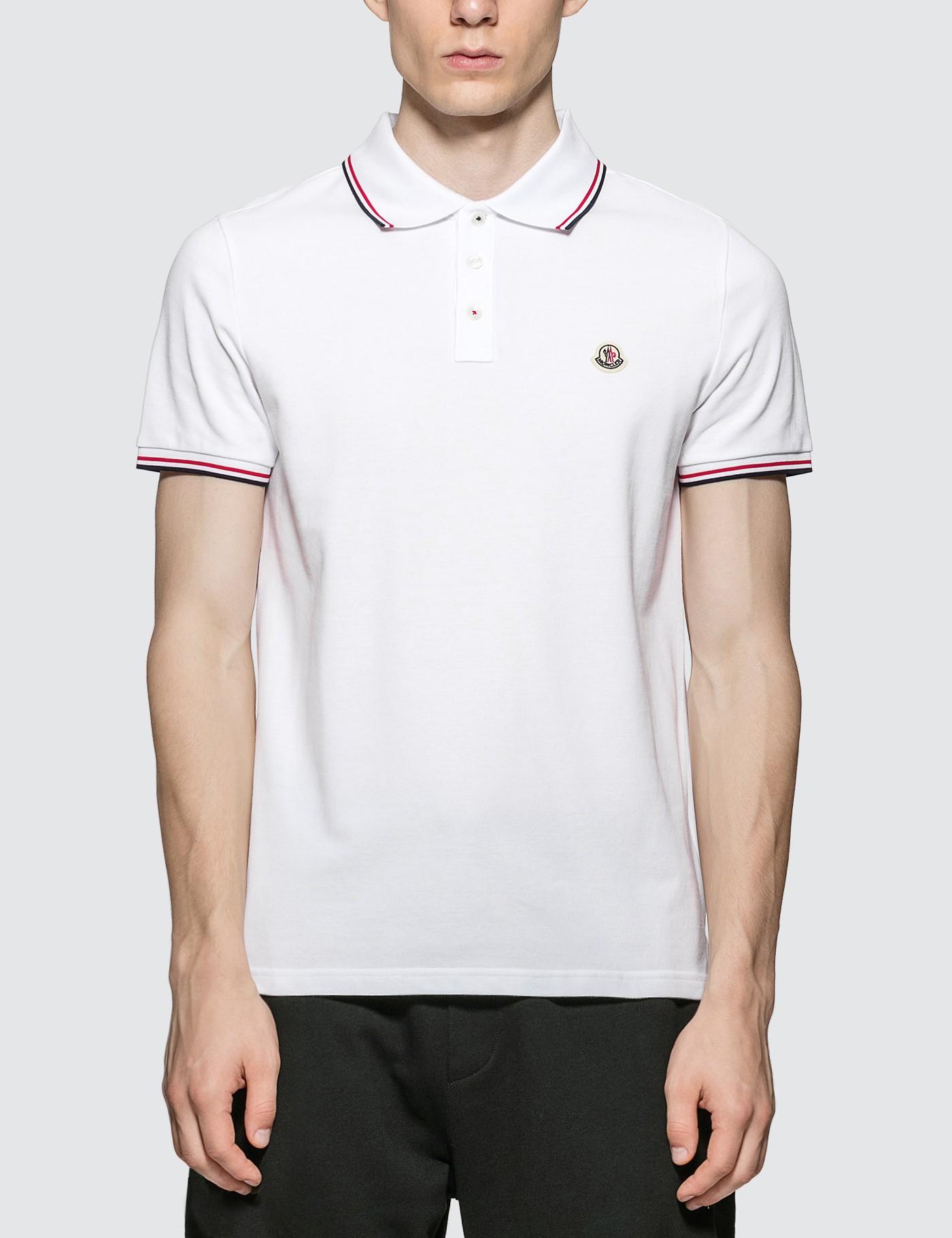 Moncler Cotton Logo Patch Polo in White for Men - Lyst