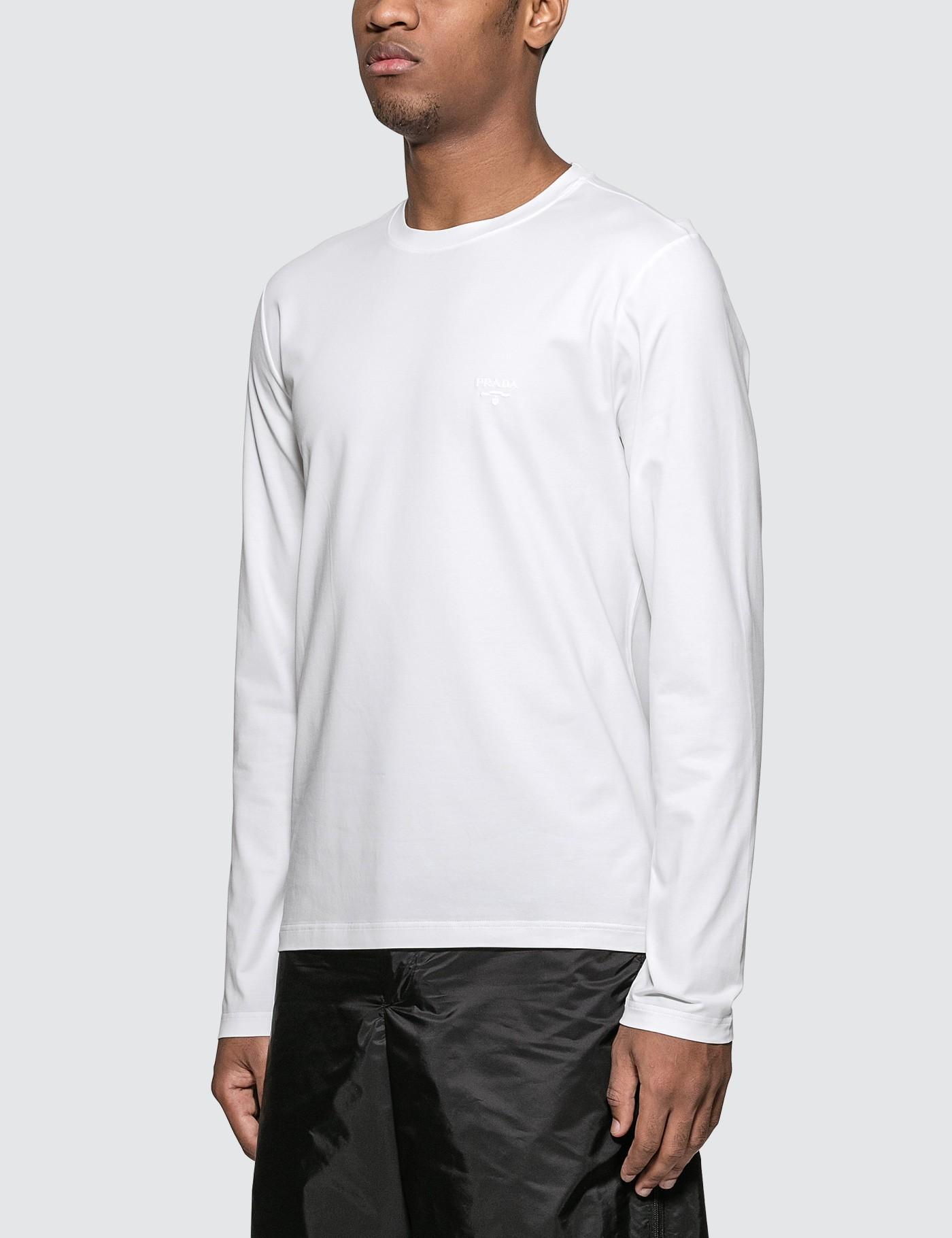 Prada Cotton Stretch Frame Logo Long Sleeve T-shirt in White for Men - Lyst